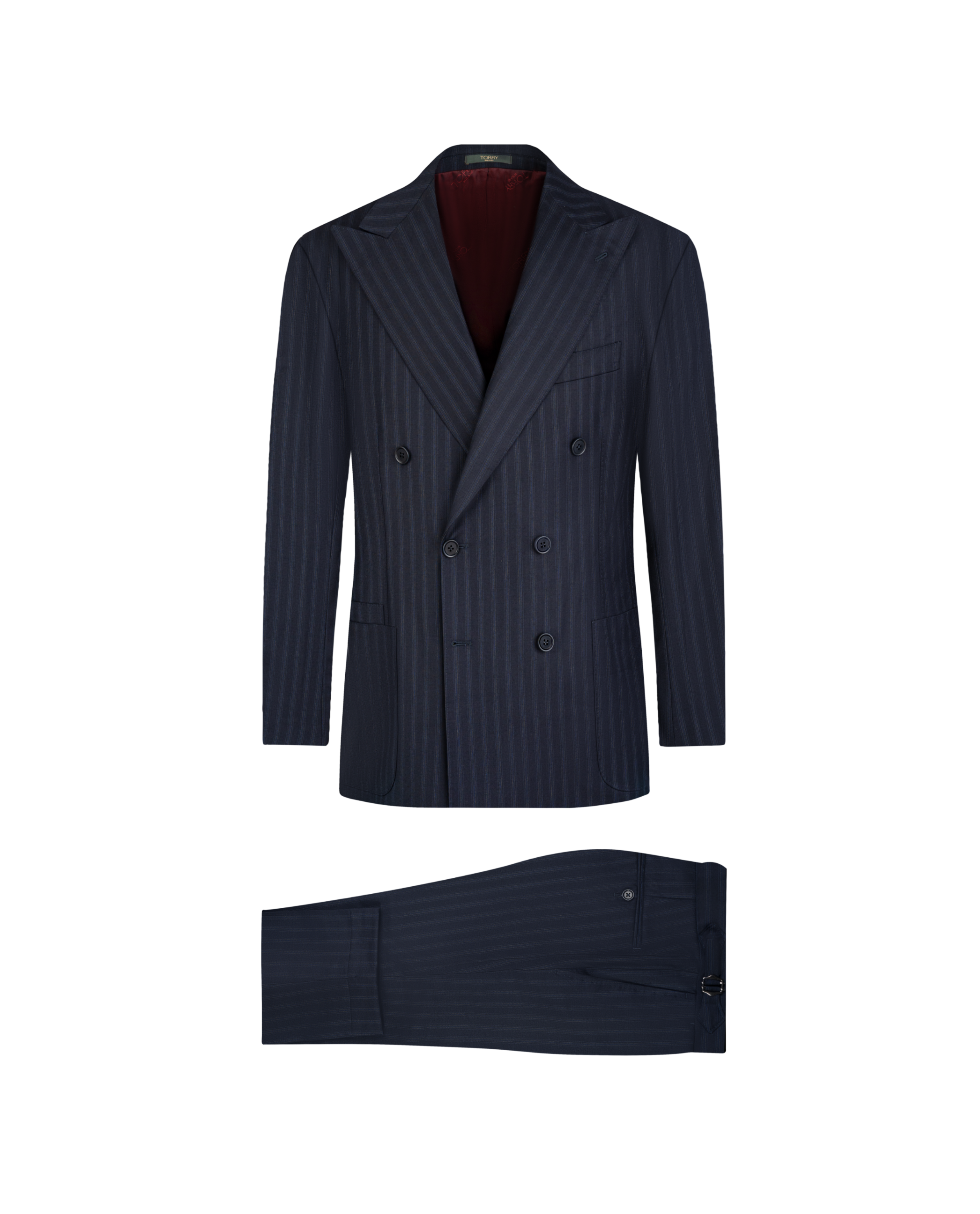 Navy Blue Striped Double Breasted Wool Suit