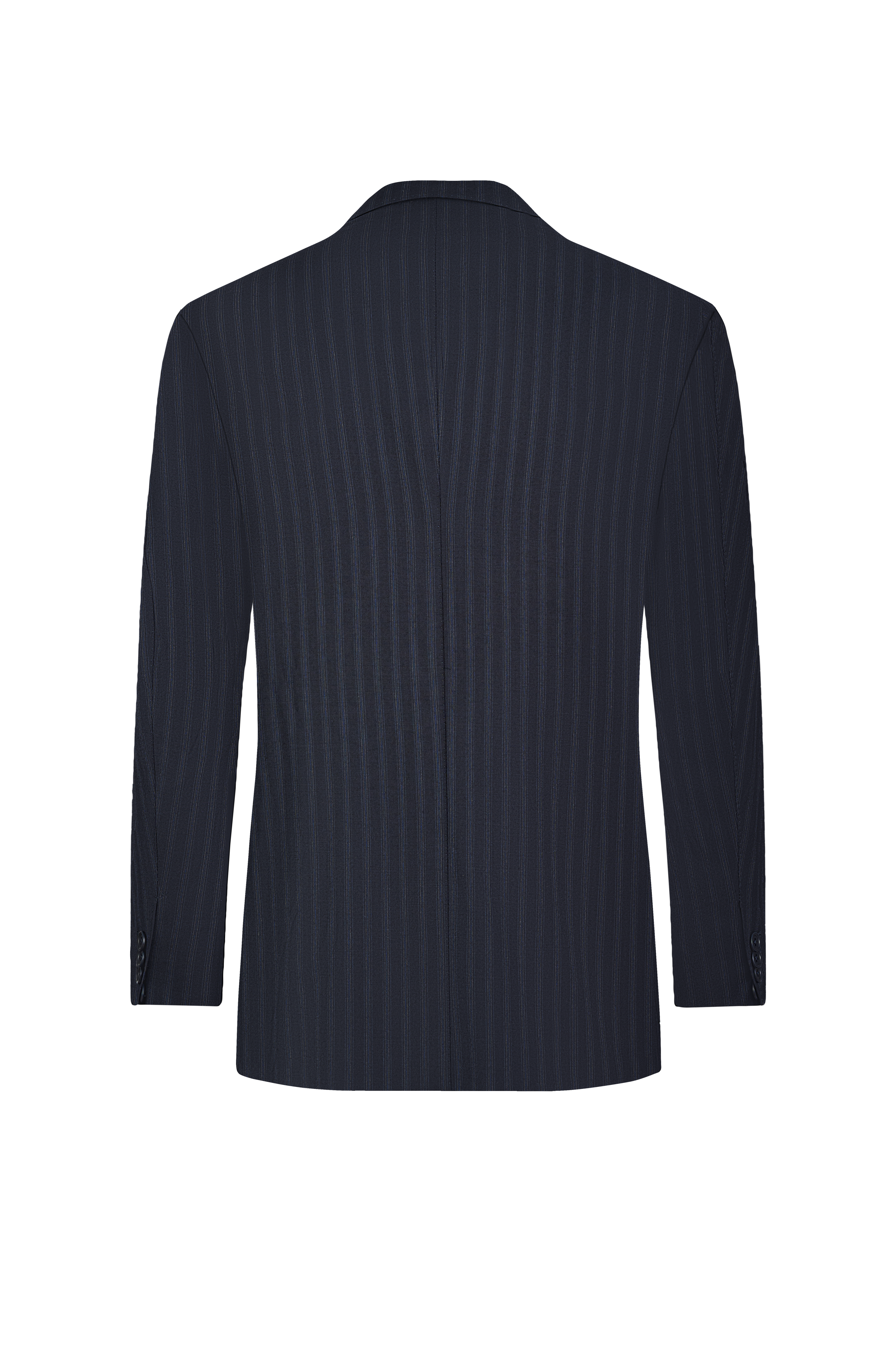 Navy Blue Striped Double Breasted Wool Suit