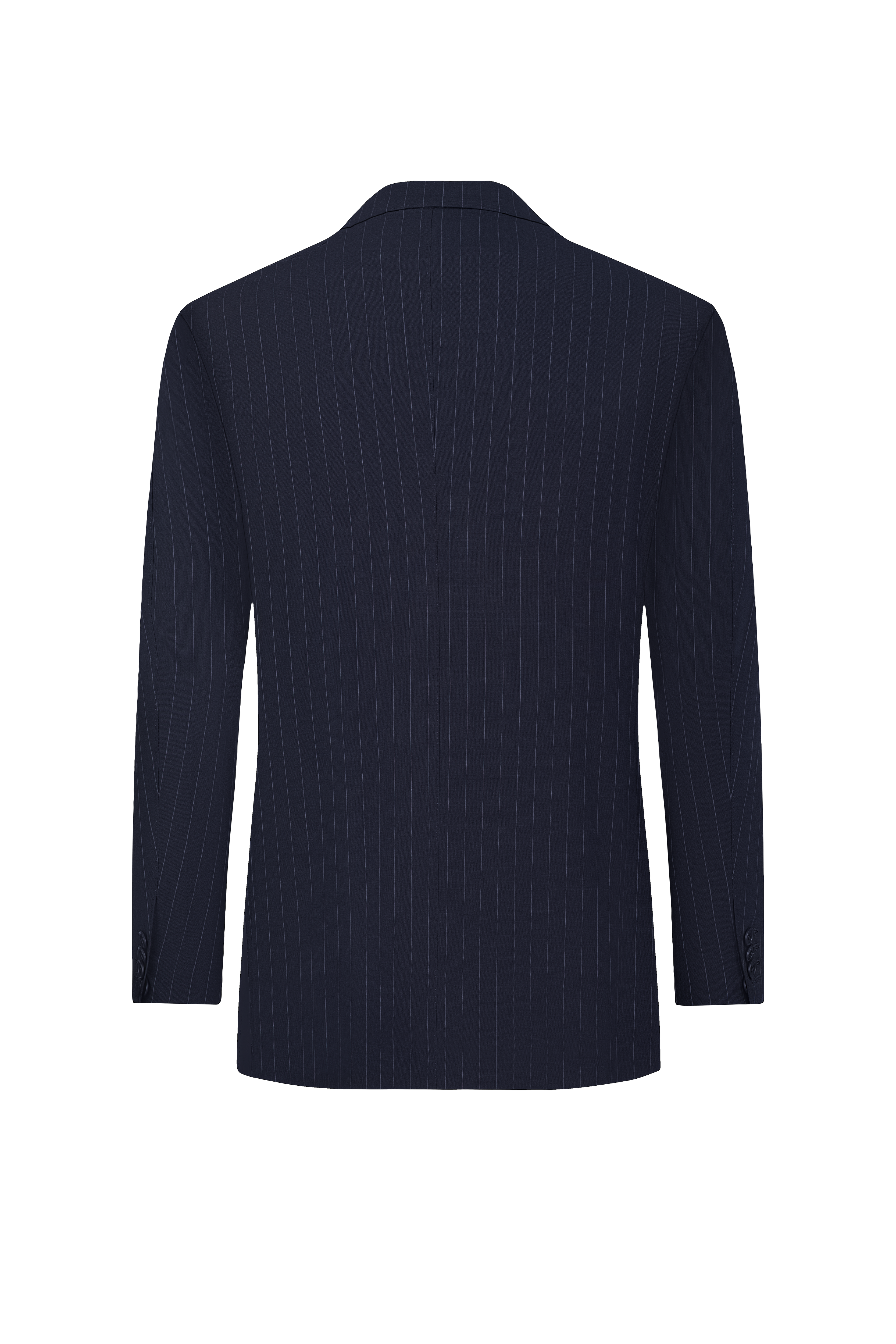 Navy Blue Striped Double Breasted Wool Suit