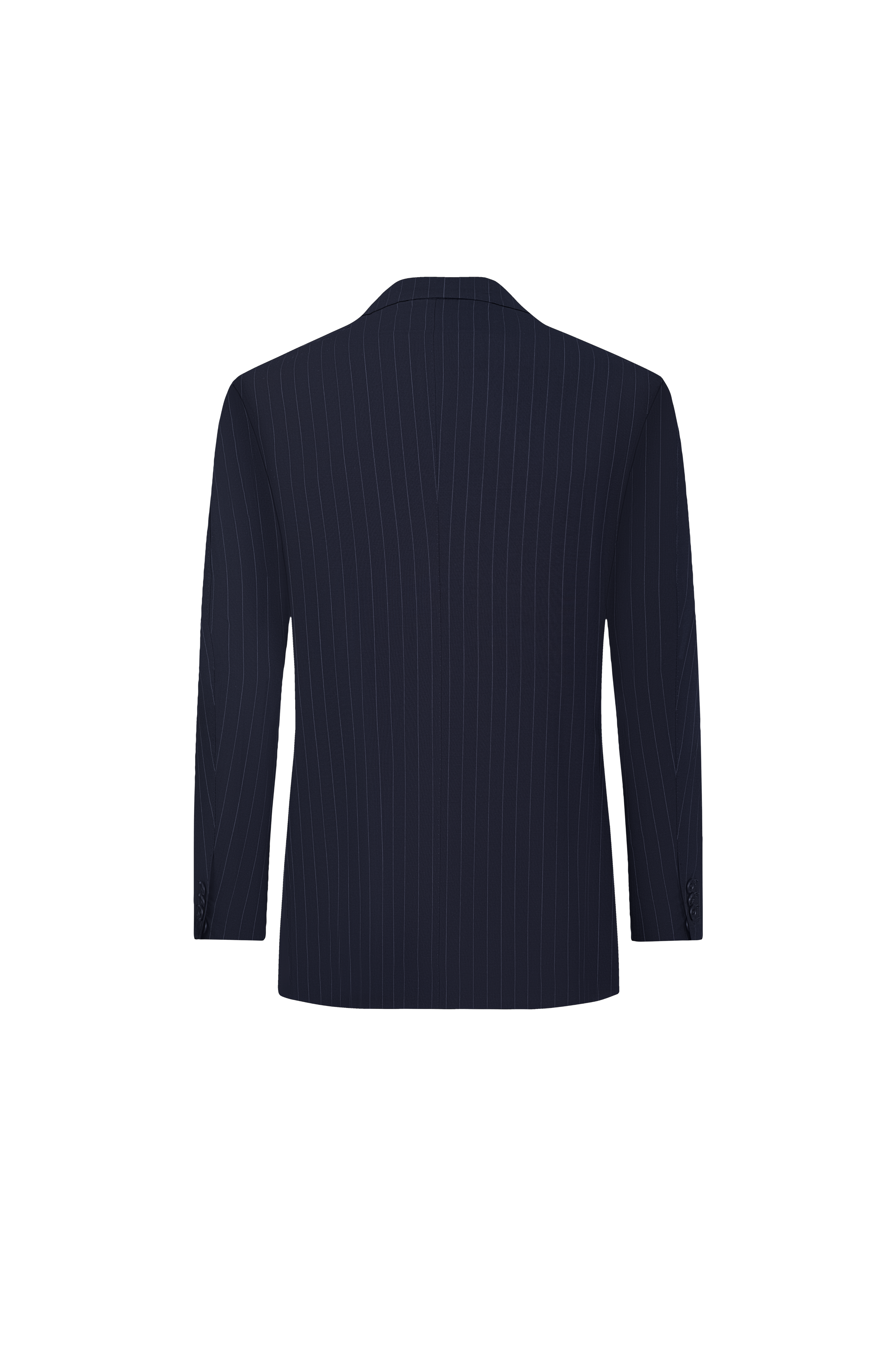 Navy Blue Striped Double Breasted Wool Suit - Green Lining