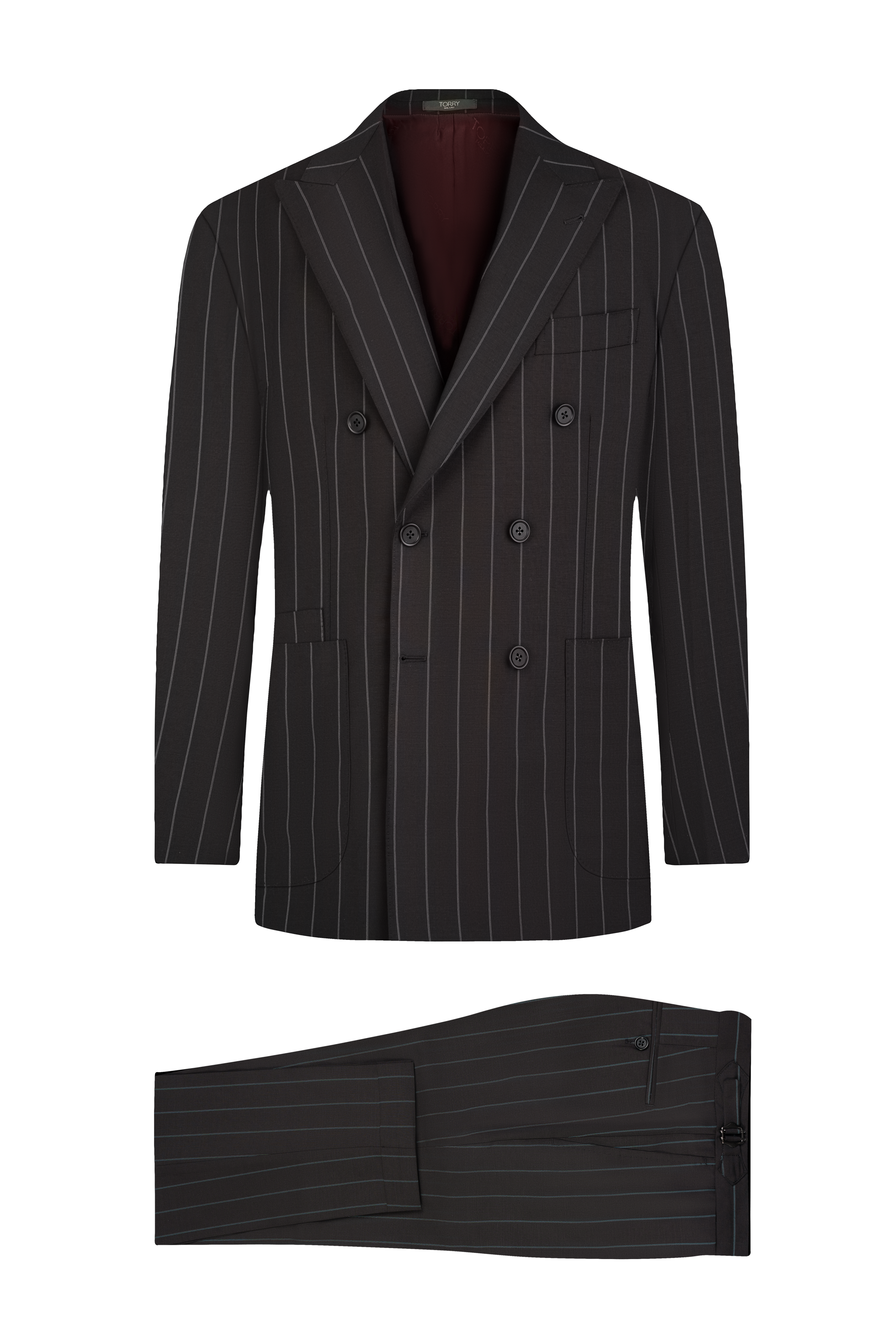 Black Striped Double Breasted Wool Suit