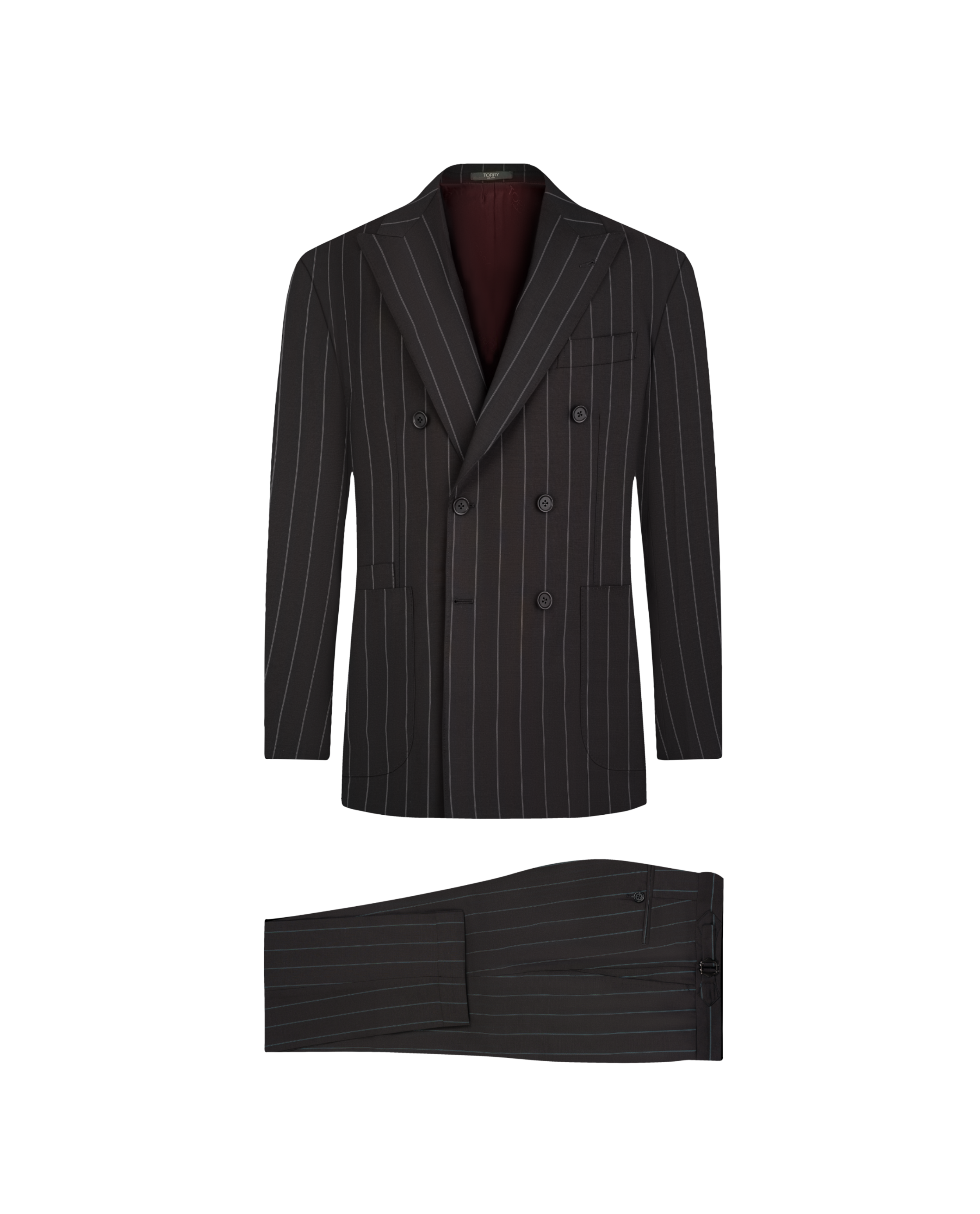 Black Striped Double Breasted Wool Suit