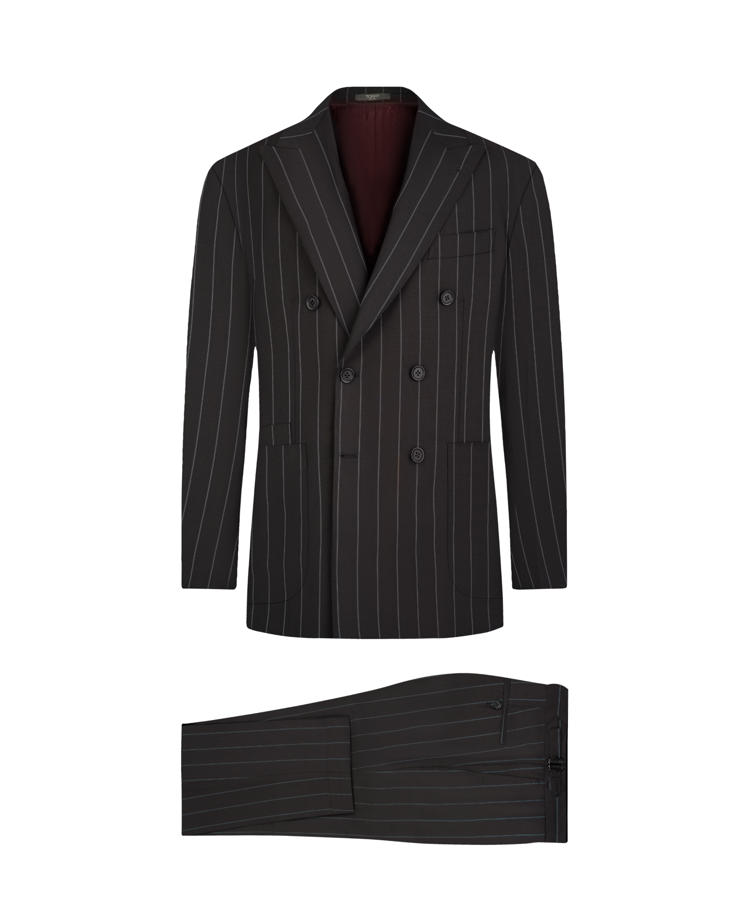 Black Striped Double Breasted Wool Suit