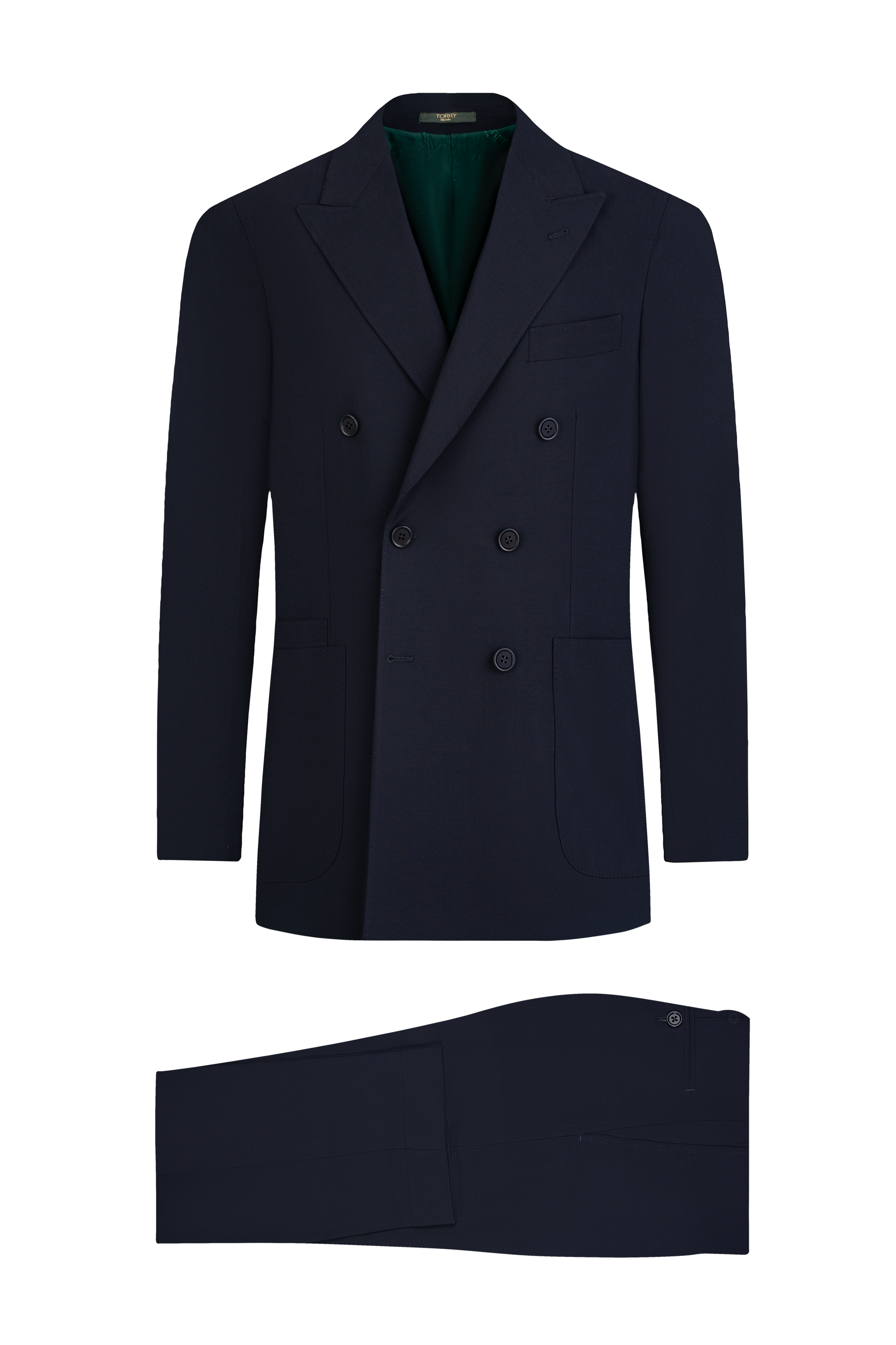 Tengerészkék Kétsoros Gyapjú Öltöny