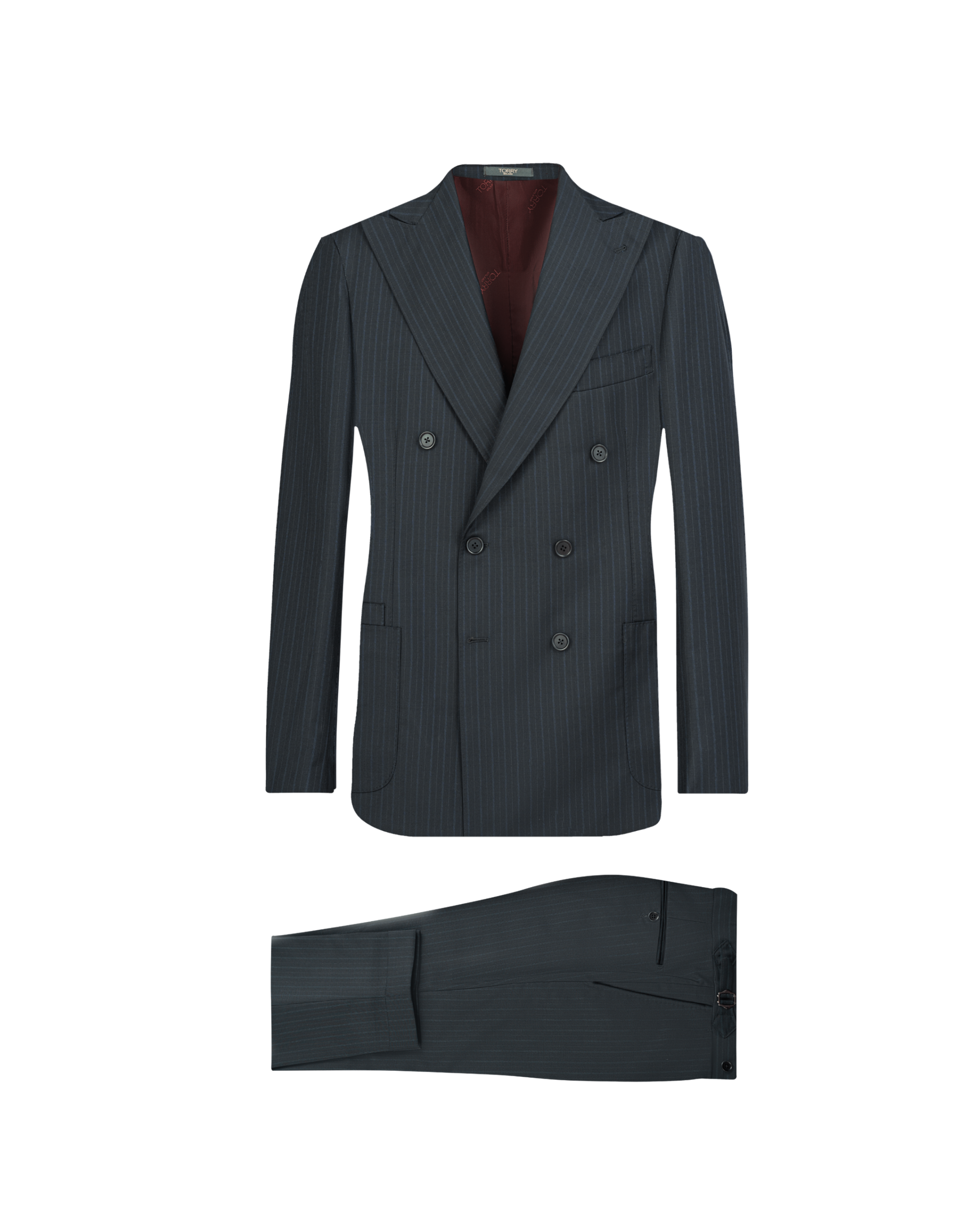Navy Blue Striped Double Breasted Suit