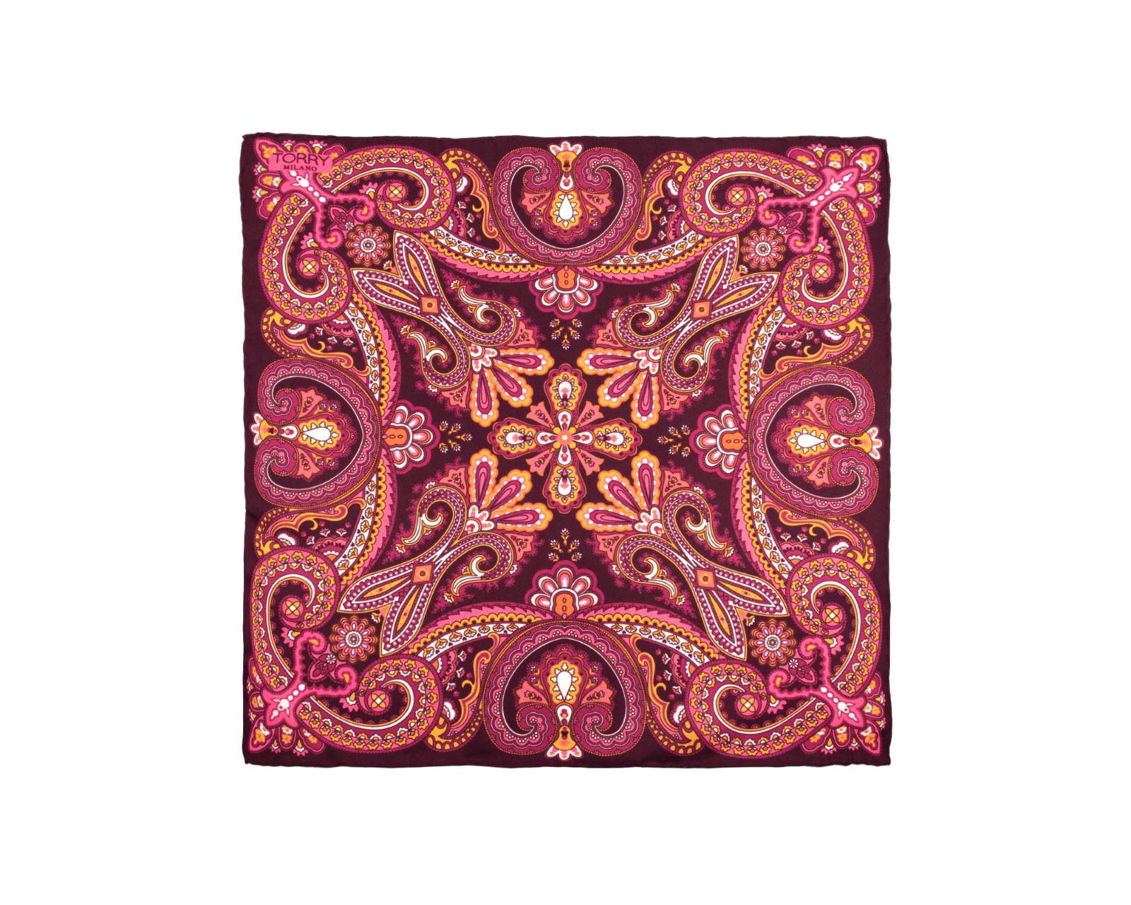 Batistă de buzunar din mătase vișinie cu imprimeu Paisley