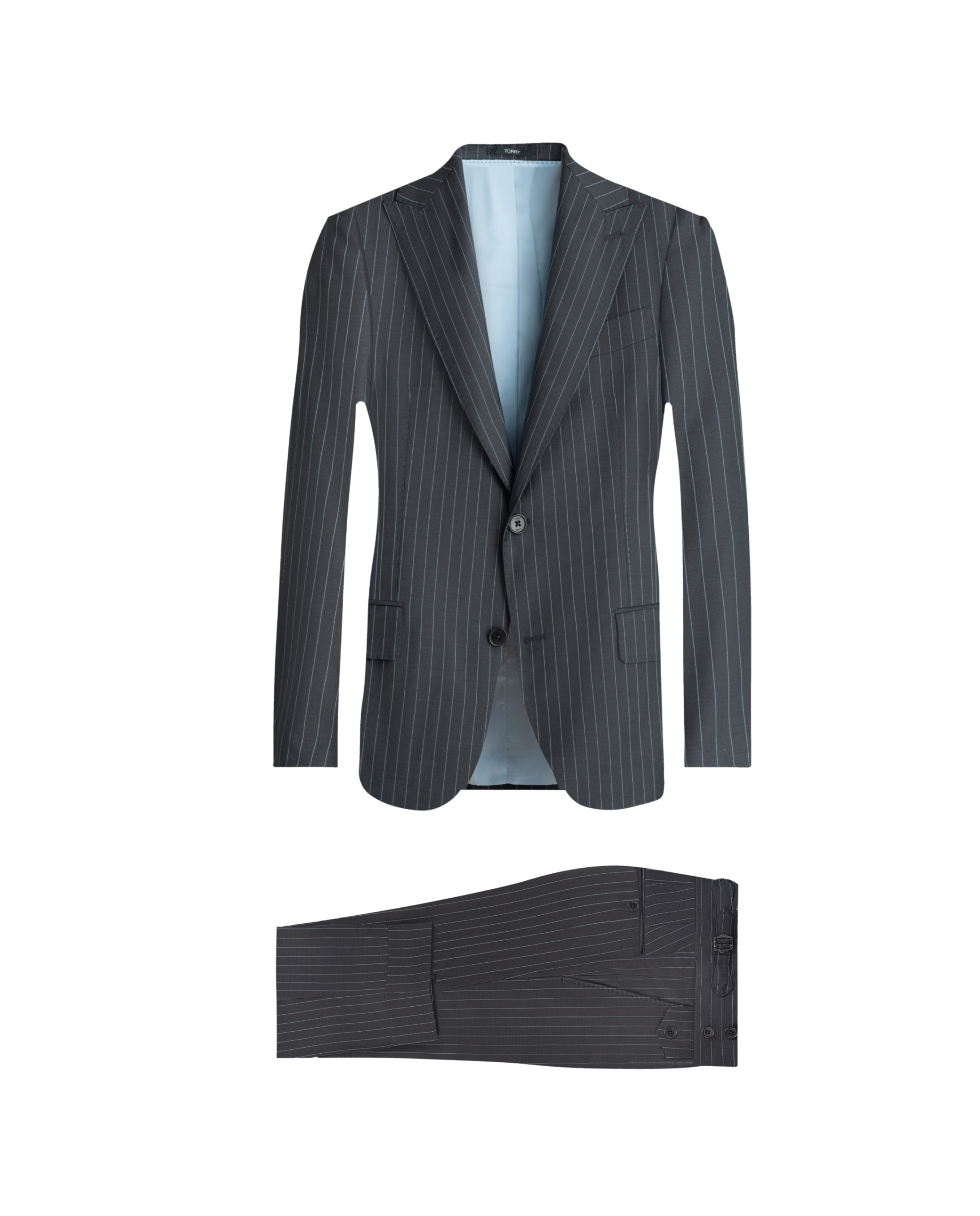 Black Striped Wool Suit - Blue Lining