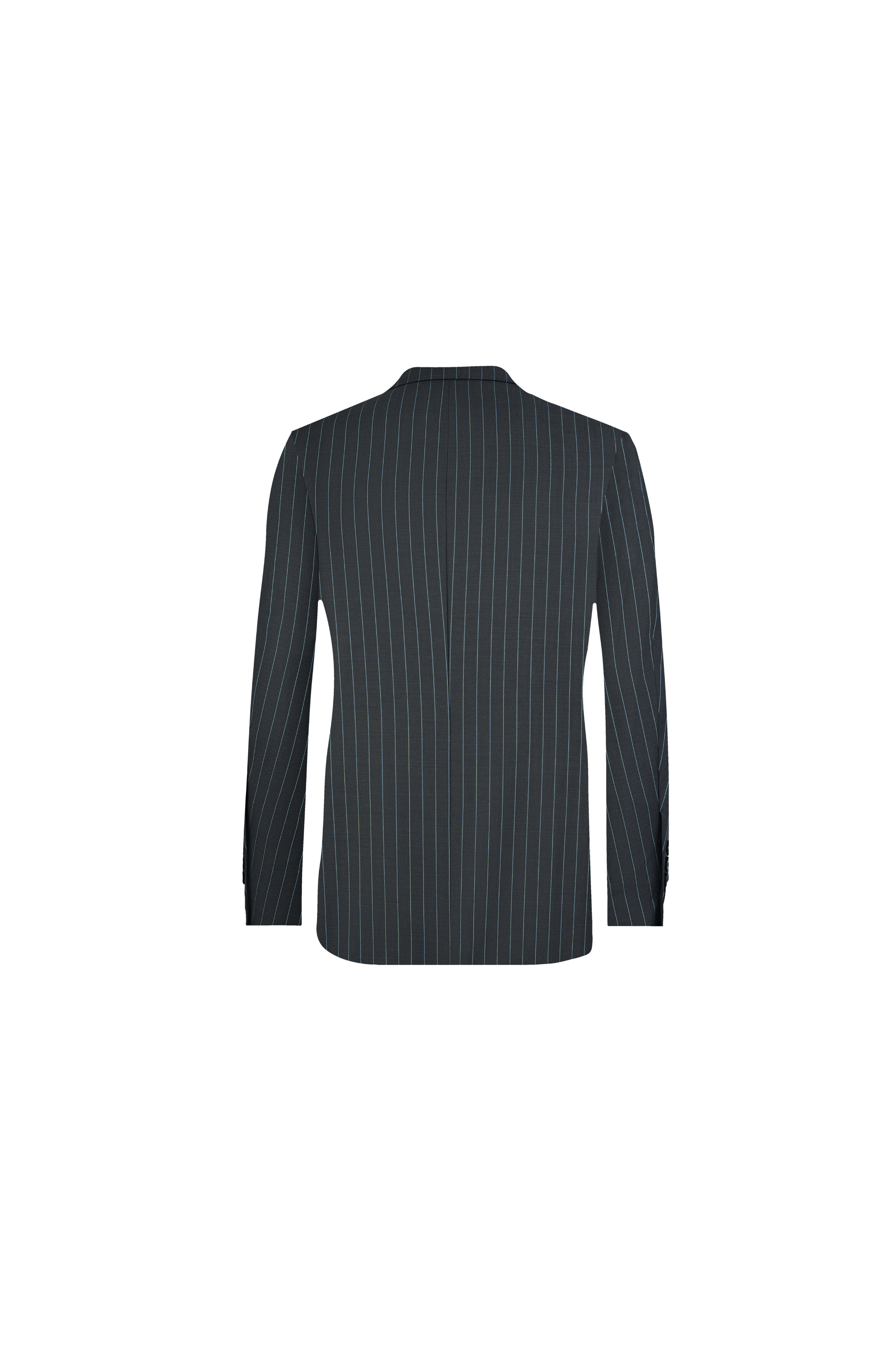 Black Striped Wool Suit - Blue Lining