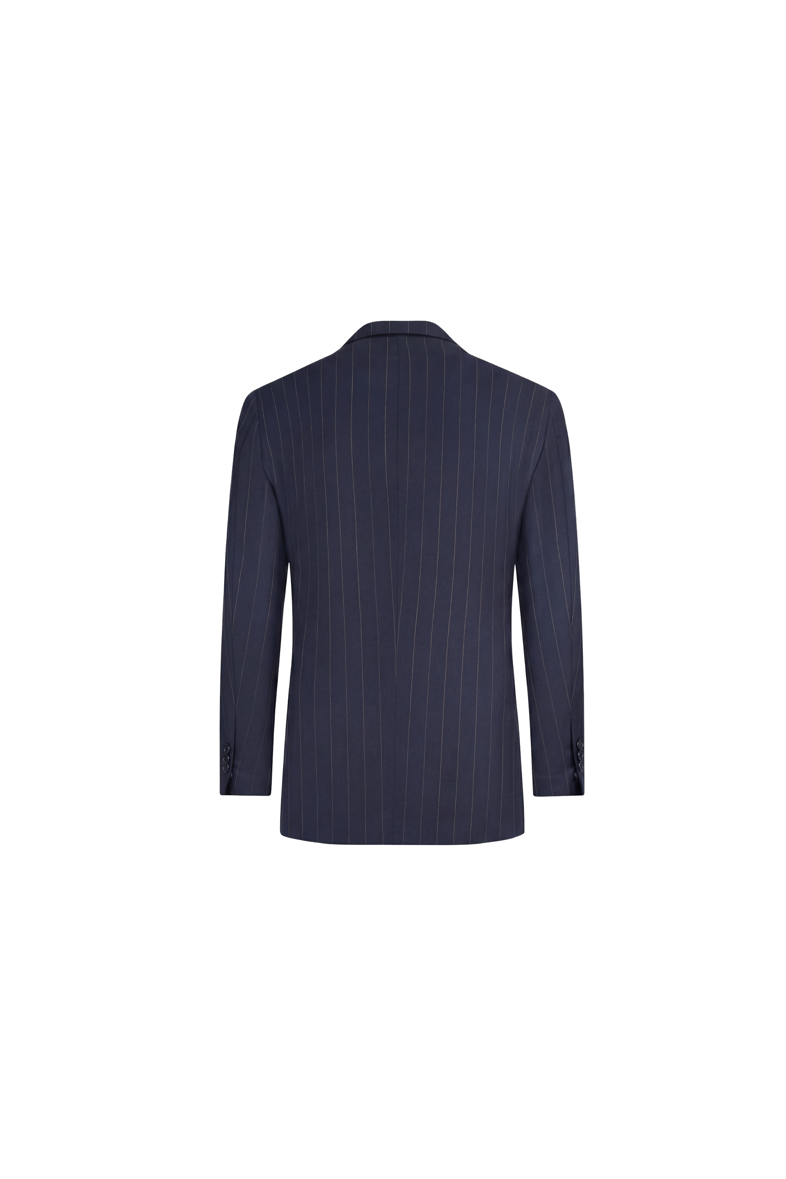 Navy Blue Striped Wool Suit - Black Lining