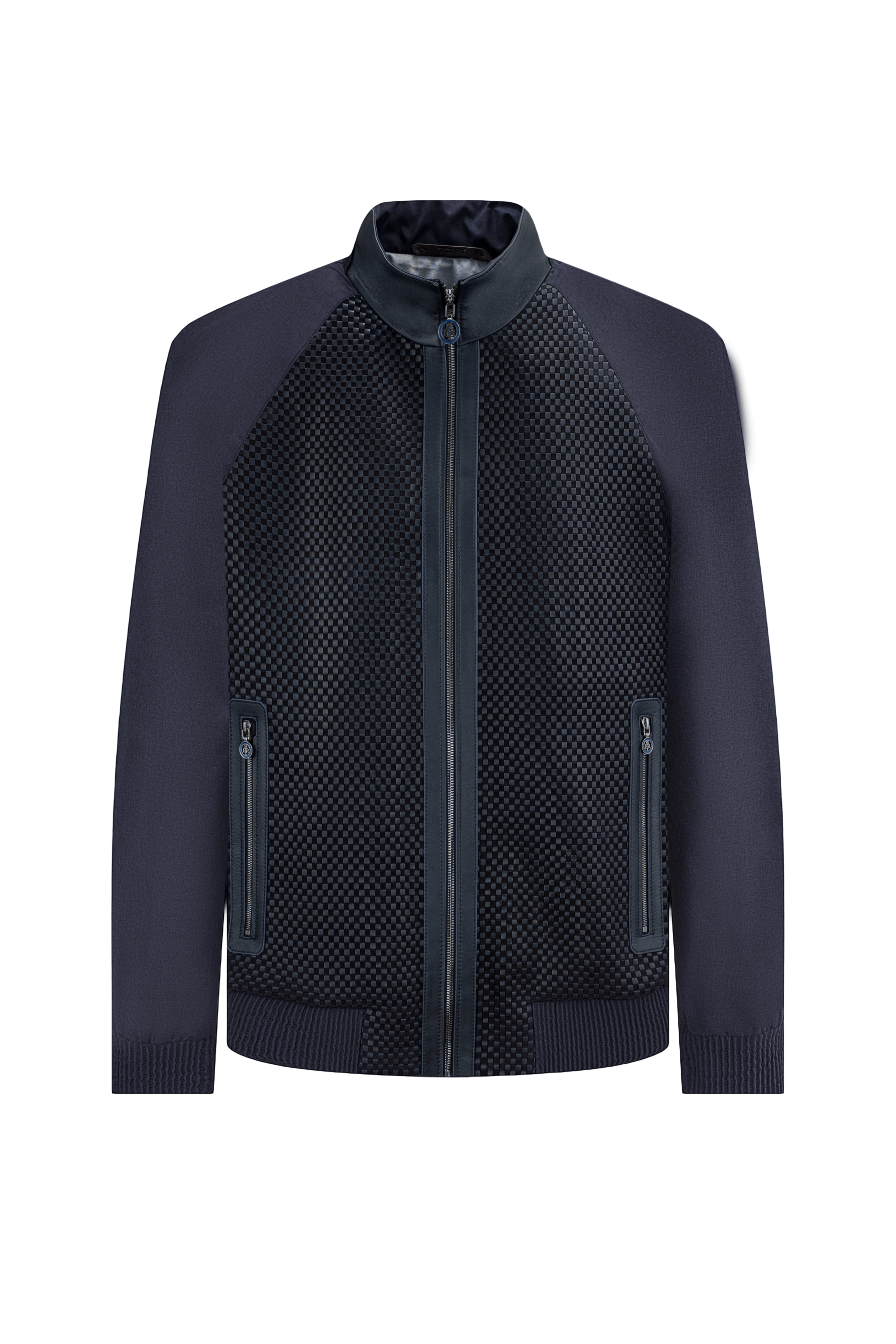 Blue Intrecciata Leather Jacket