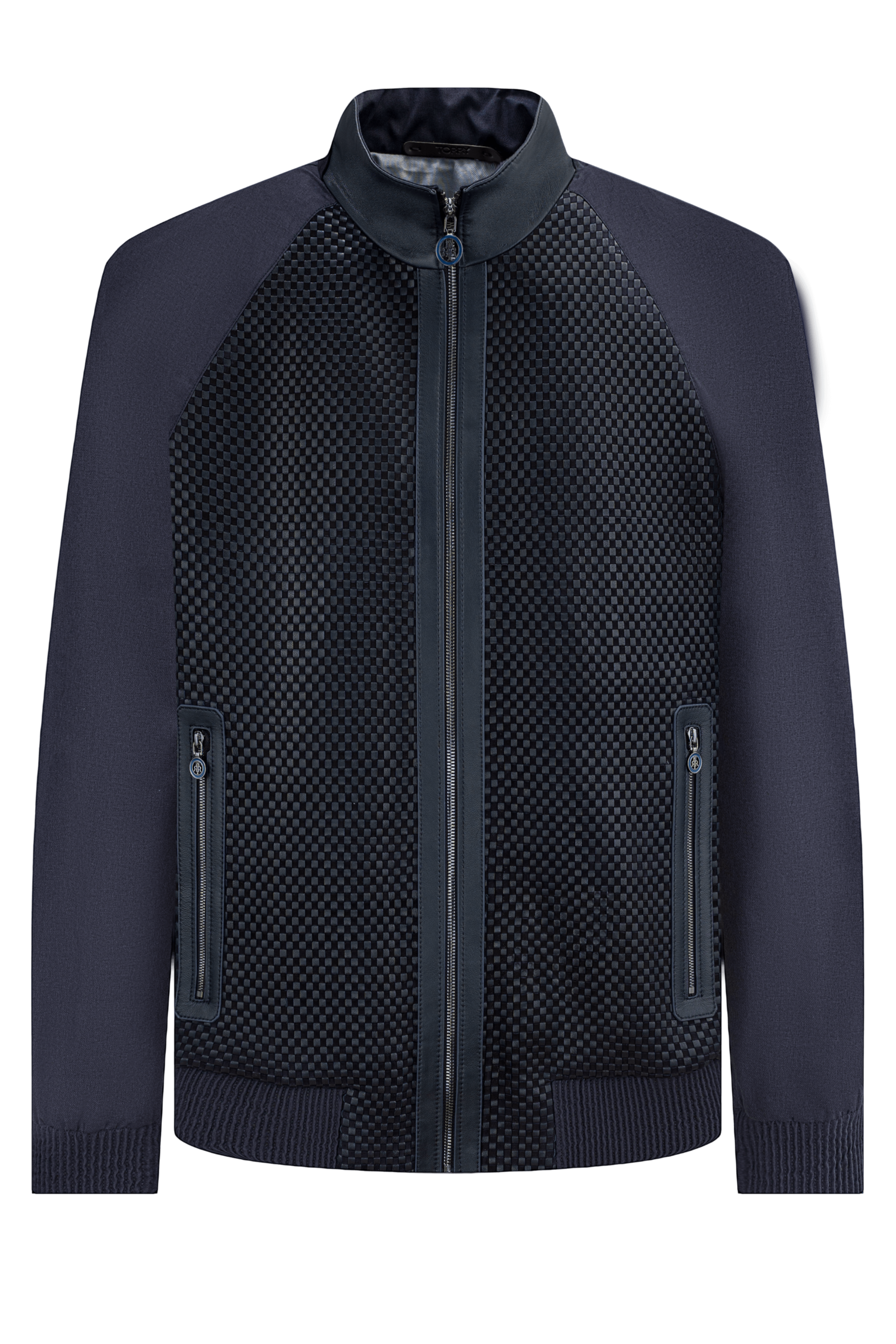 Blue Intrecciata Leather Jacket