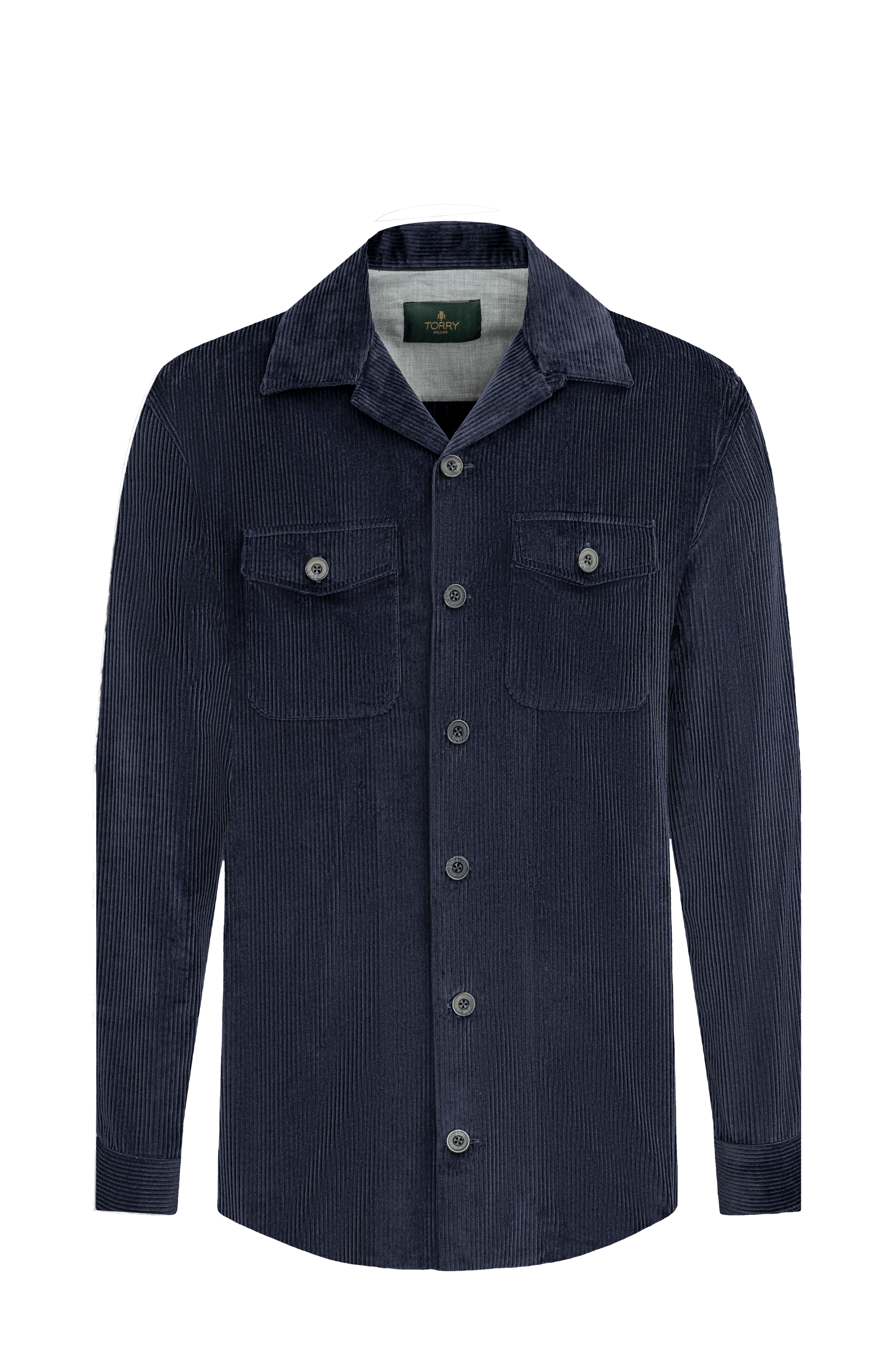 Cămașă din catifea reiată premium bleumarin