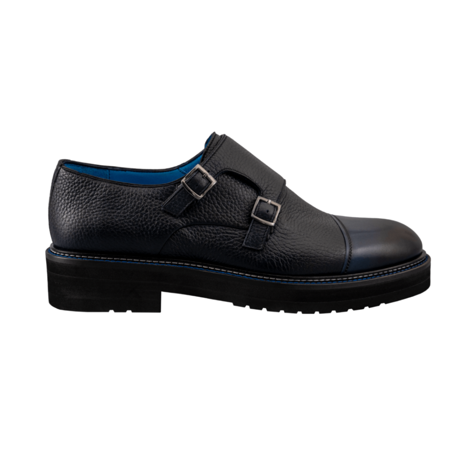 Navy Blue Capriolo Double Monk Shoes