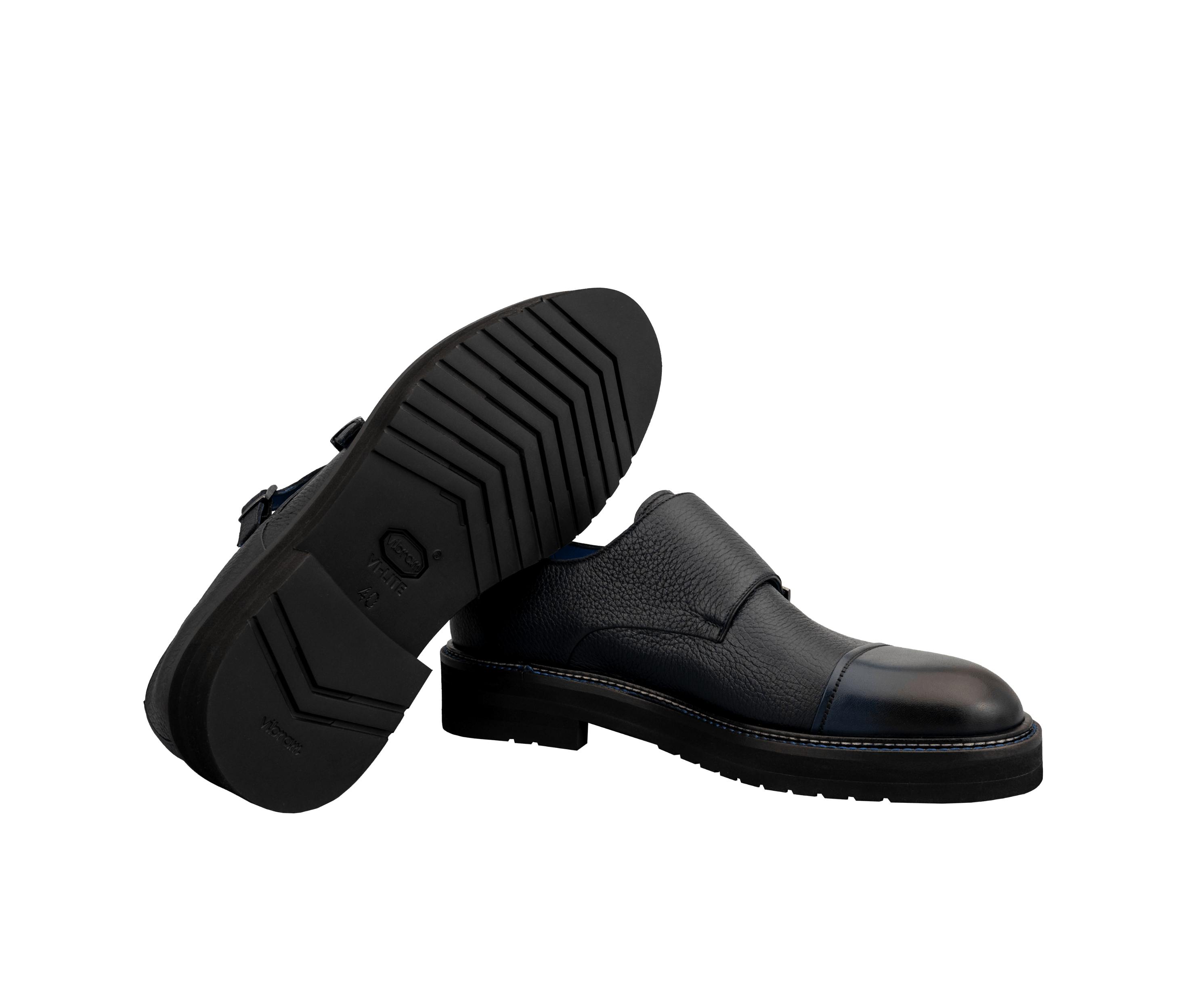 Navy Blue Capriolo Double Monk Shoes