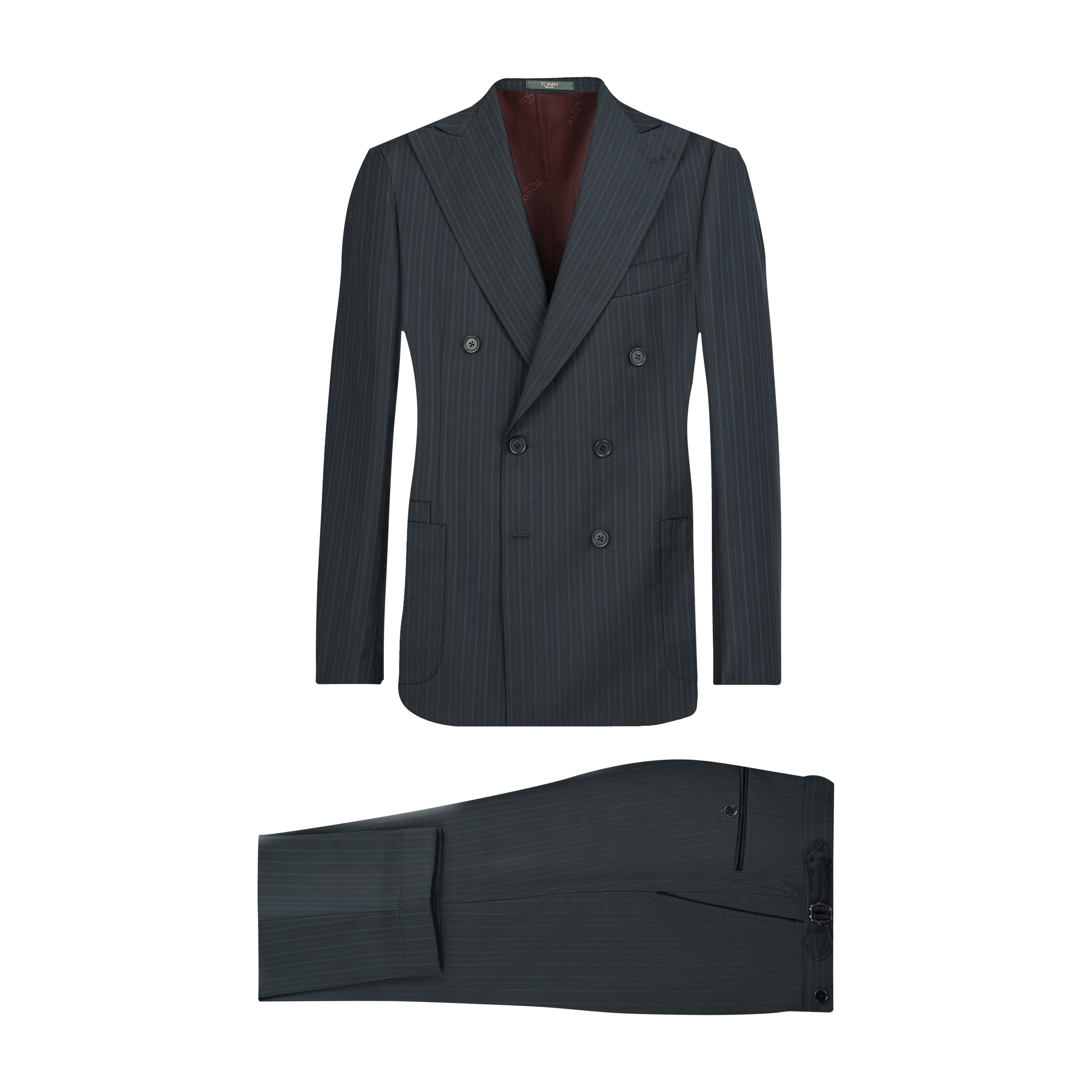 Navy Blue Striped Double Breasted Suit