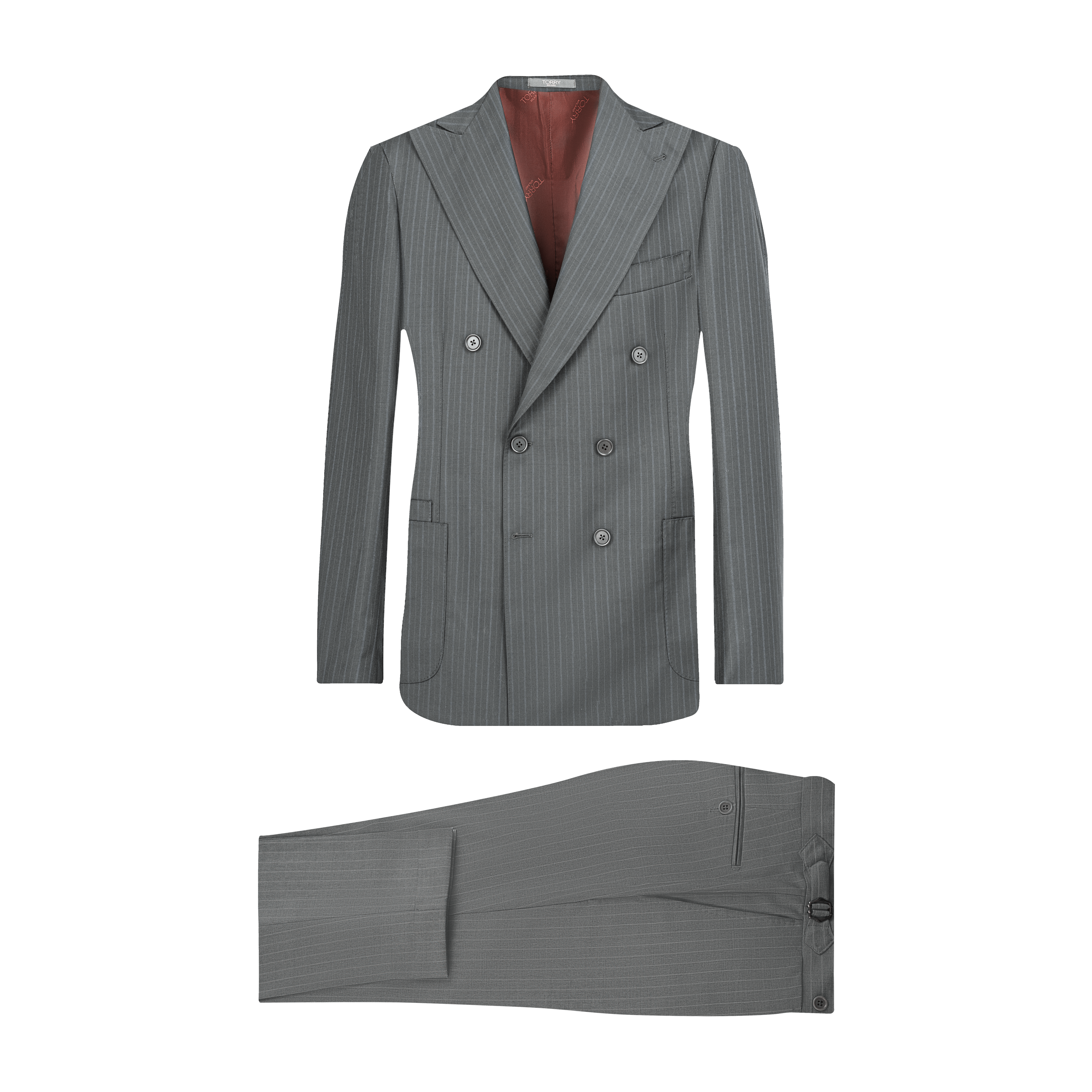 Grey Striped Double Breasted Suit