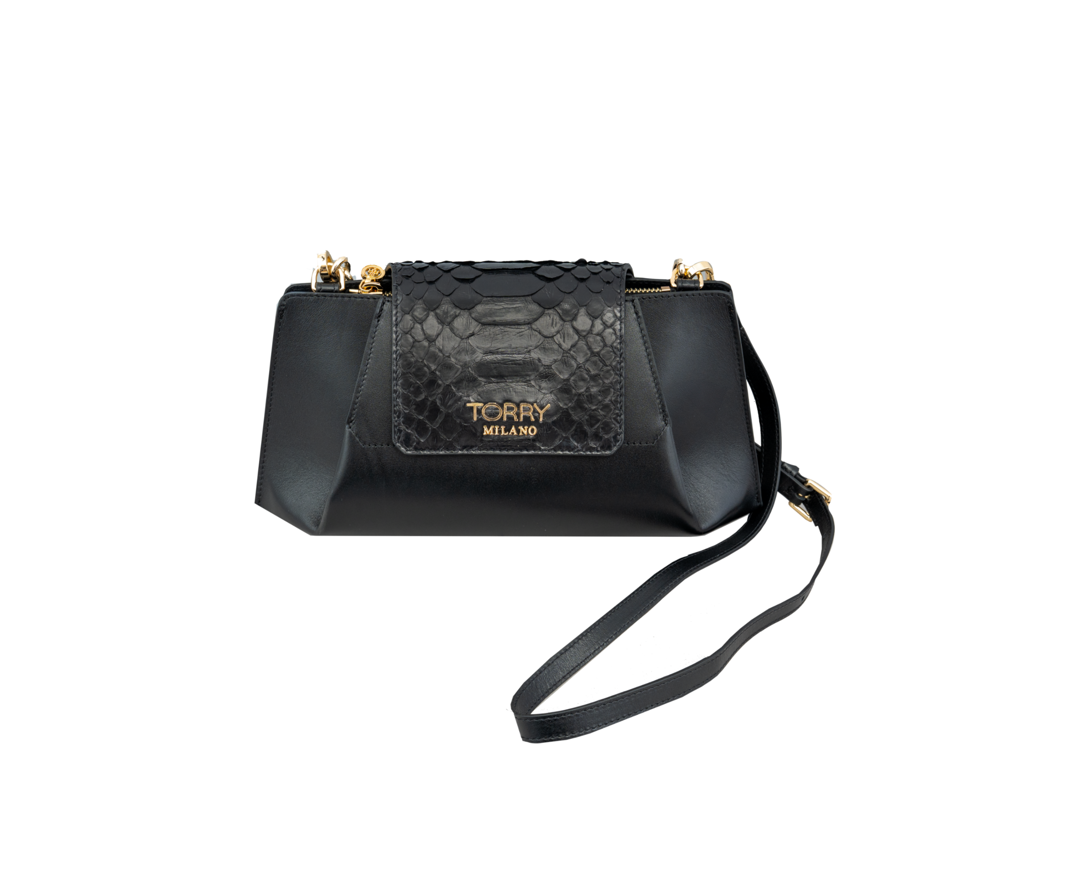 Black Eclat Python Leather Bag