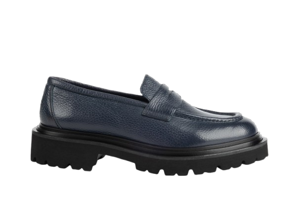 Navy Blue Leather Loafers