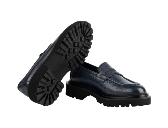 Navy Blue Leather Loafers