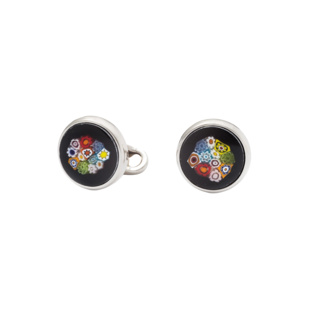 Multicolored Floral Patterned Cufflinks - Black
