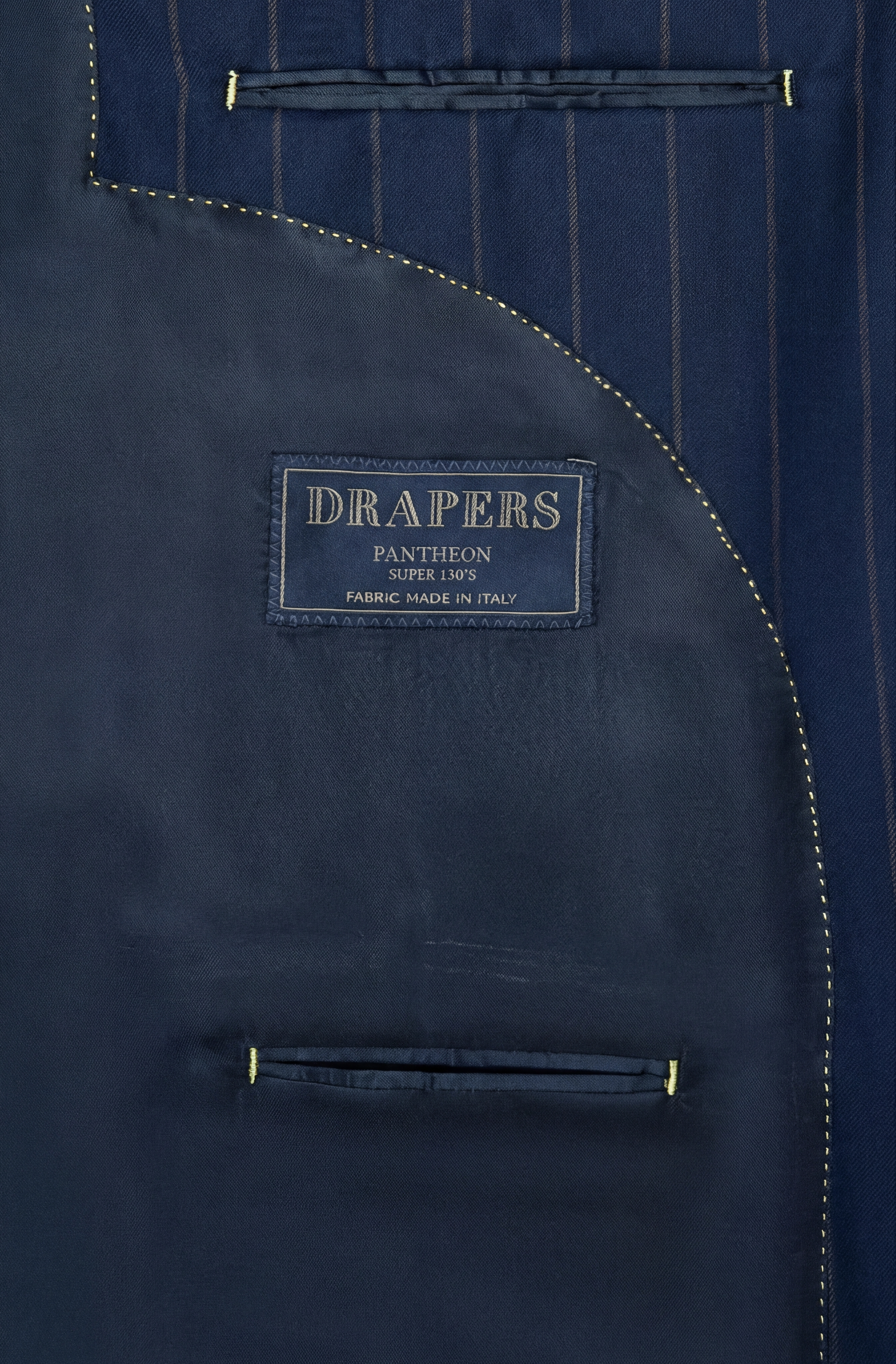 Navy Blue Striped Wool Suit - Black Lining