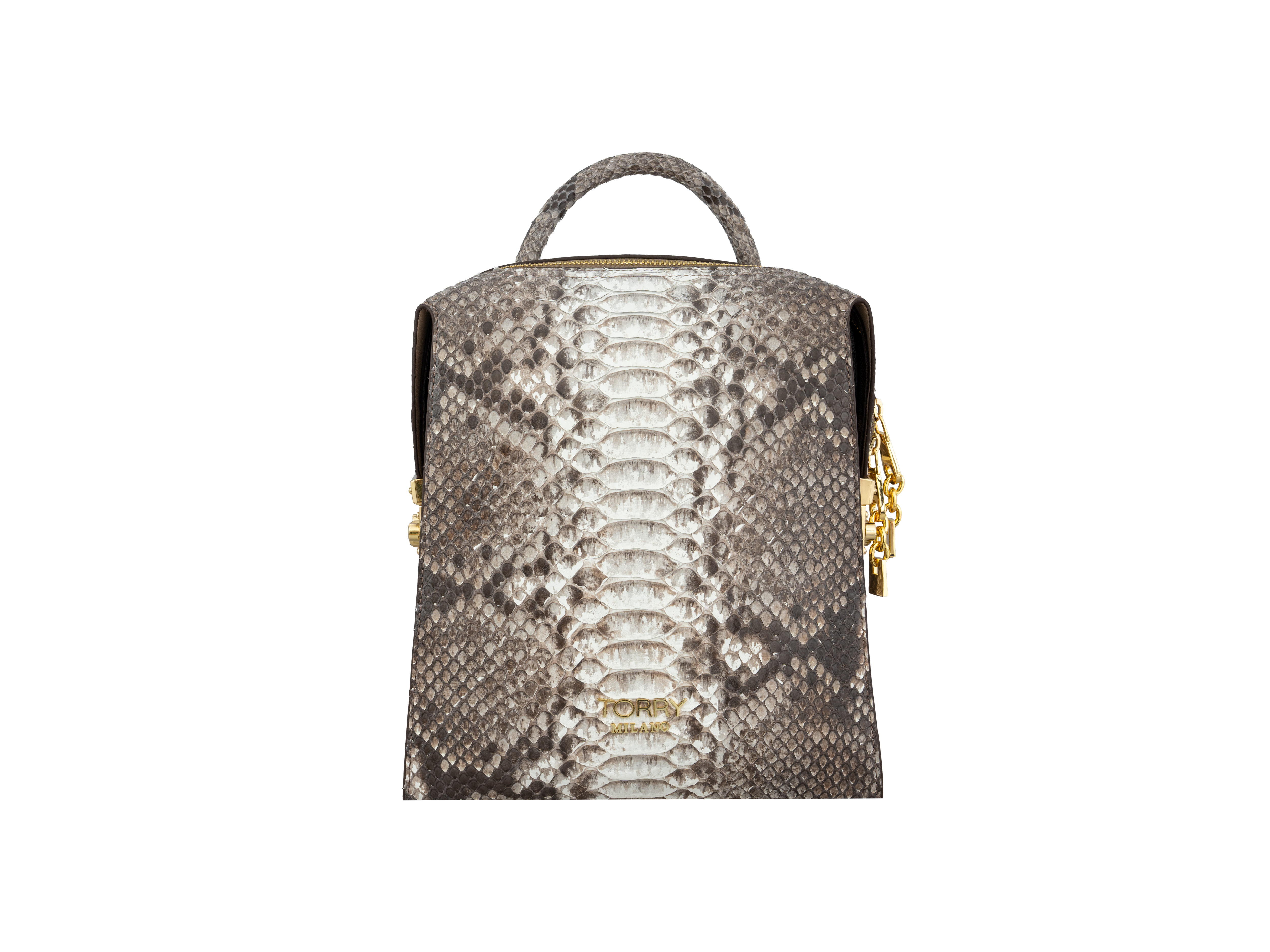 Beige Modern Python Leather Backpack