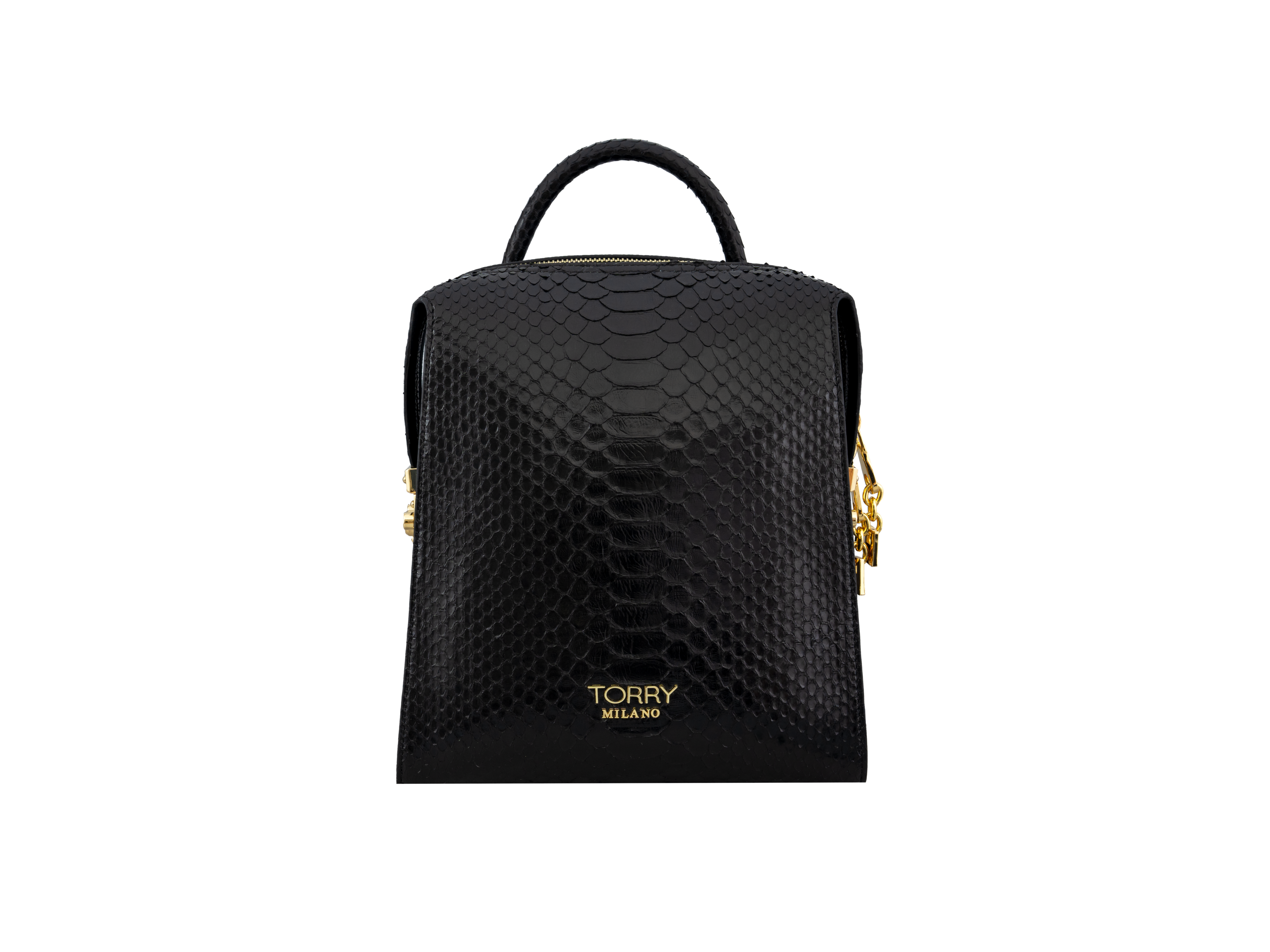 Black Modern Python Leather Backpack