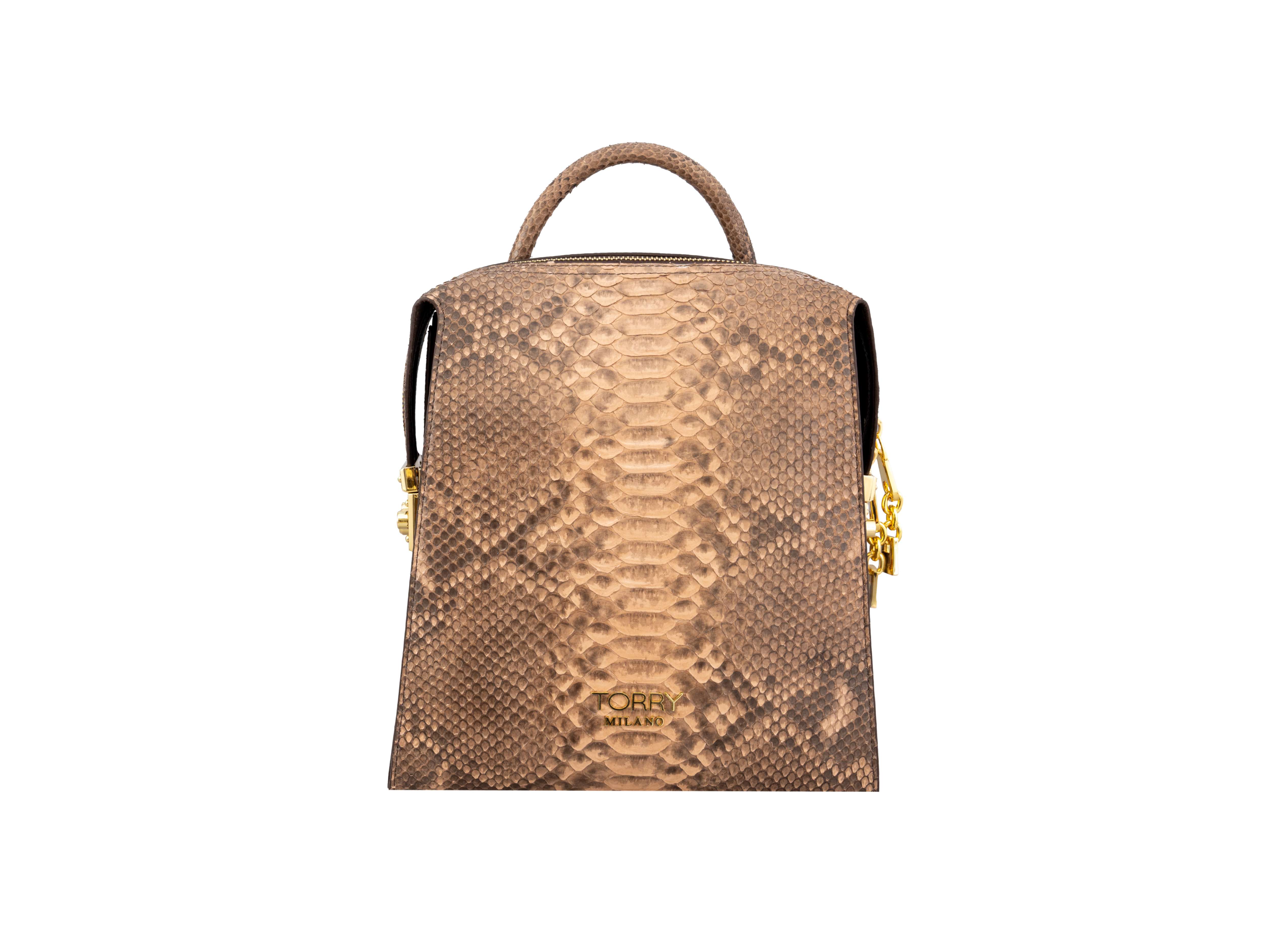 Brown Modern Python Leather Backpack