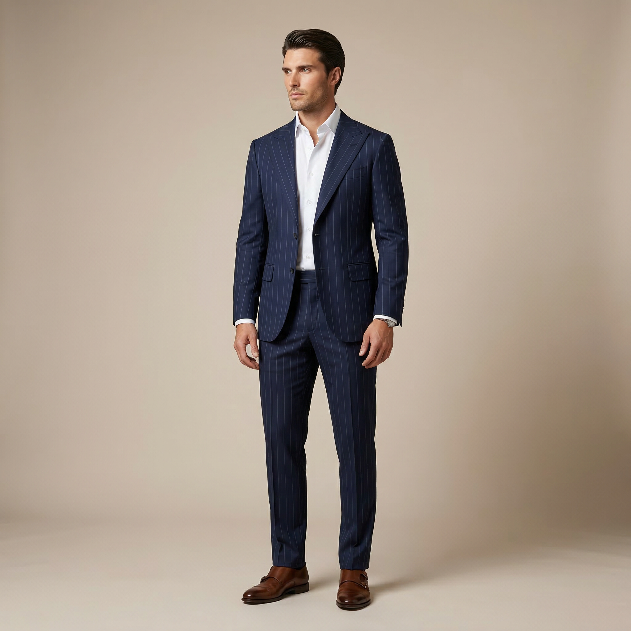 Navy Blue Premium Striped Wool Suit