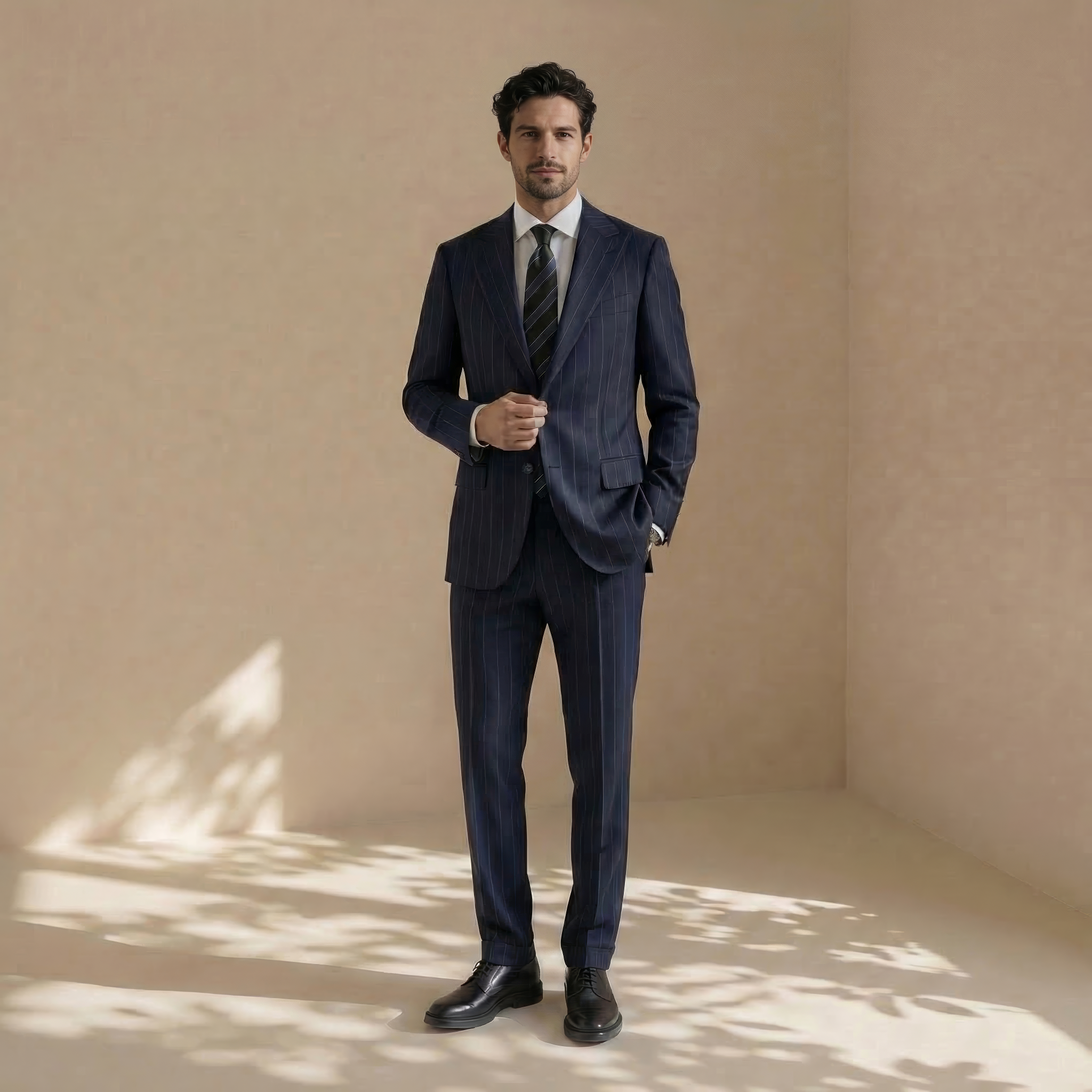 Navy Blue Premium Striped Wool Suit