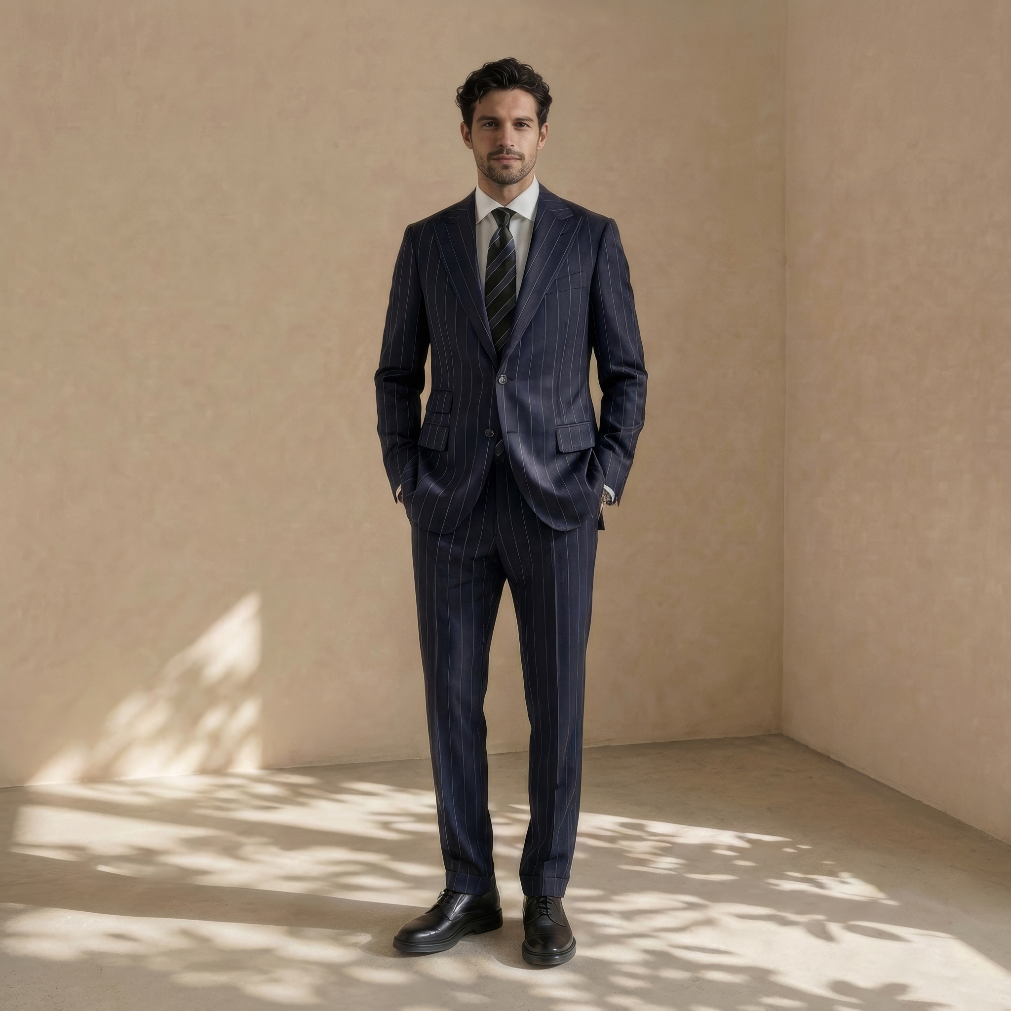 Blue Premium Striped Wool Suit