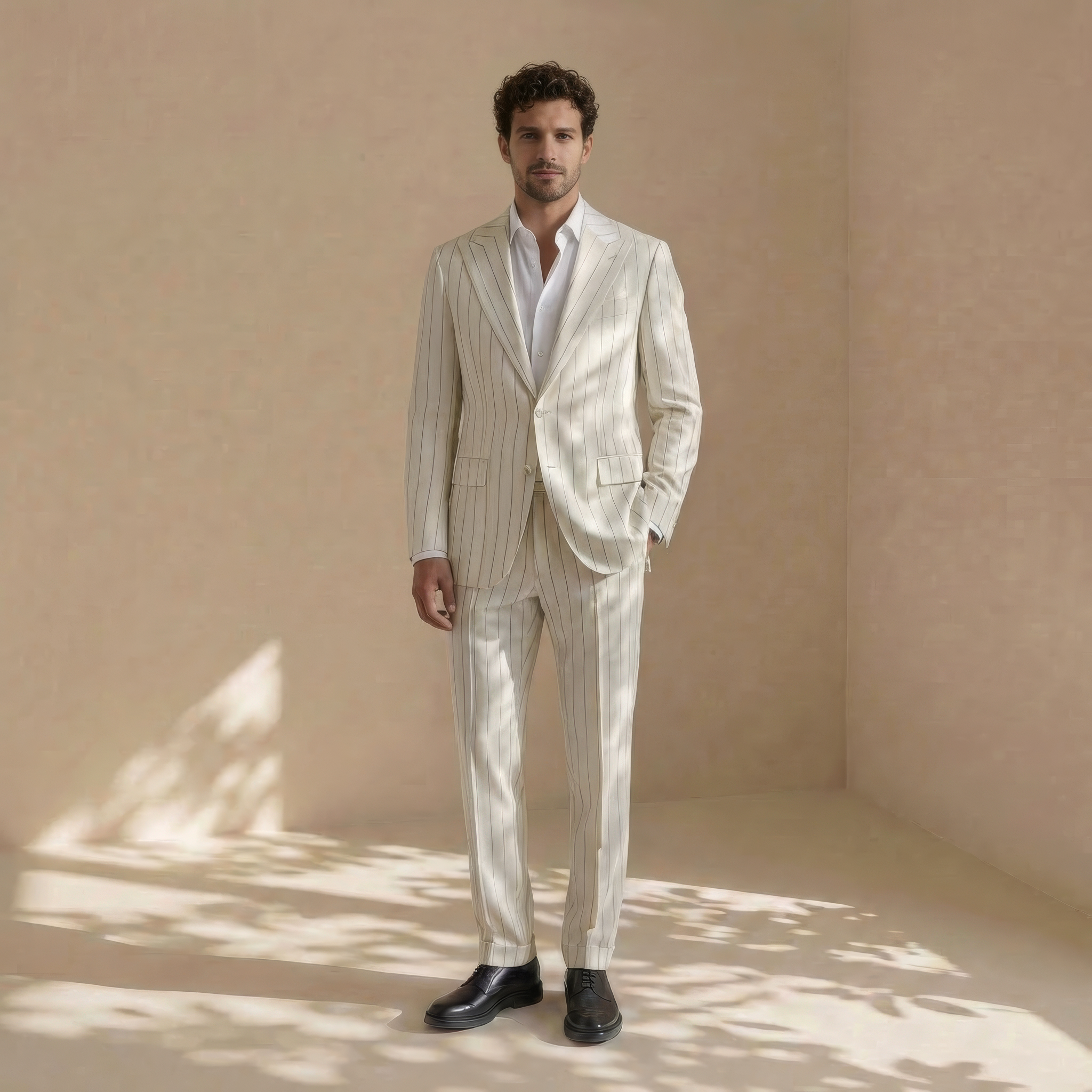 White Premium Striped Wool Suit