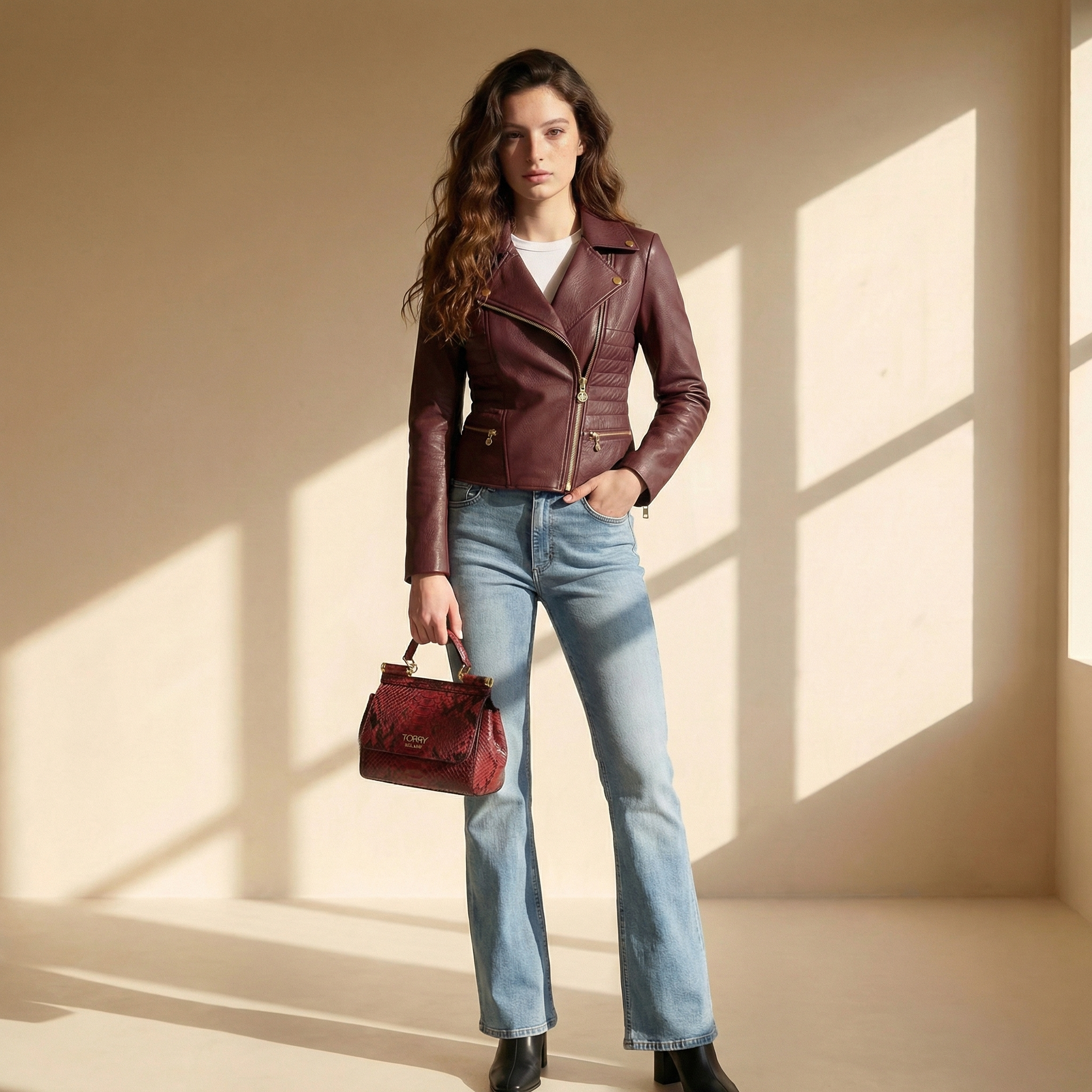 Burgundy Leather Biker Jacket