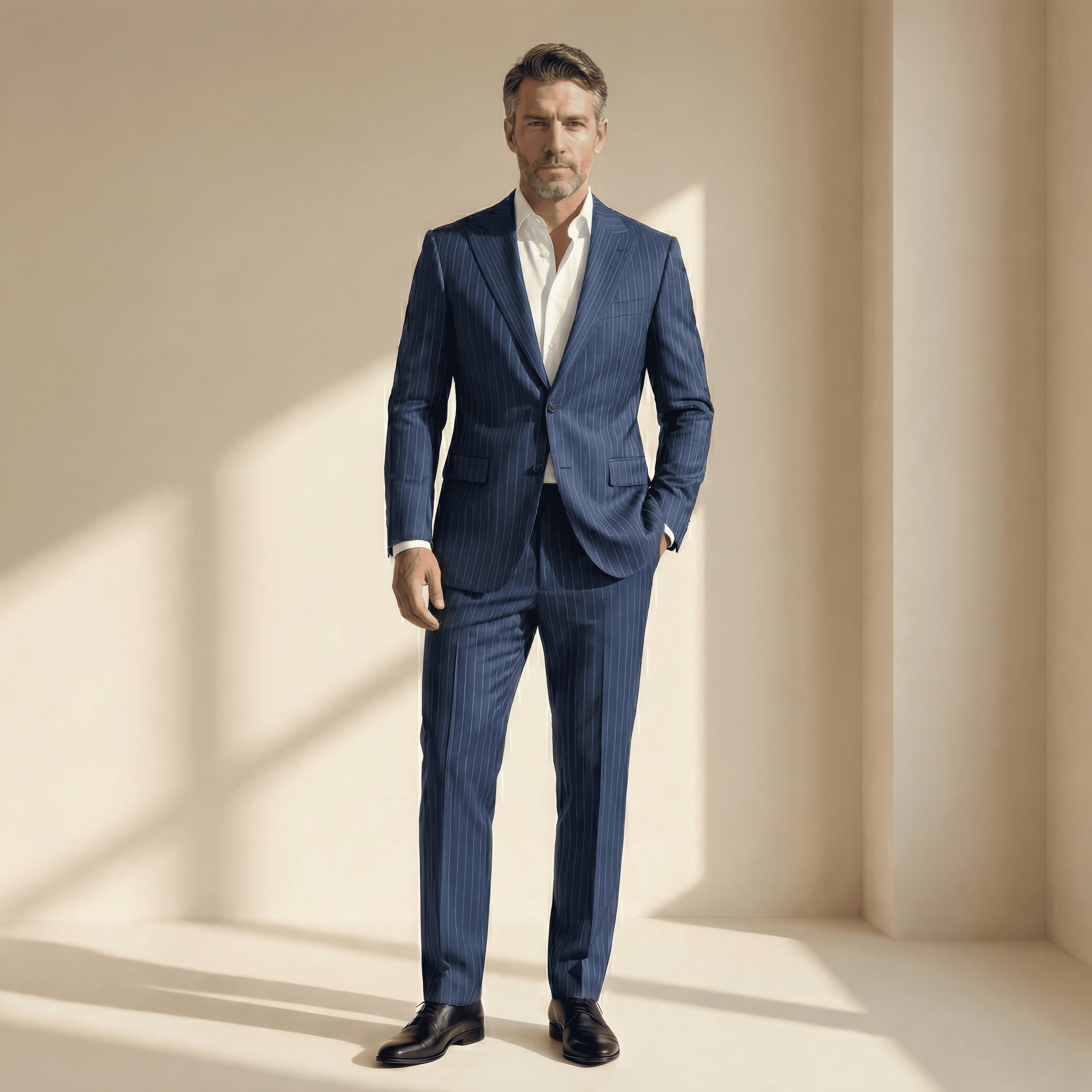 Navy Blue Striped Wool Suit