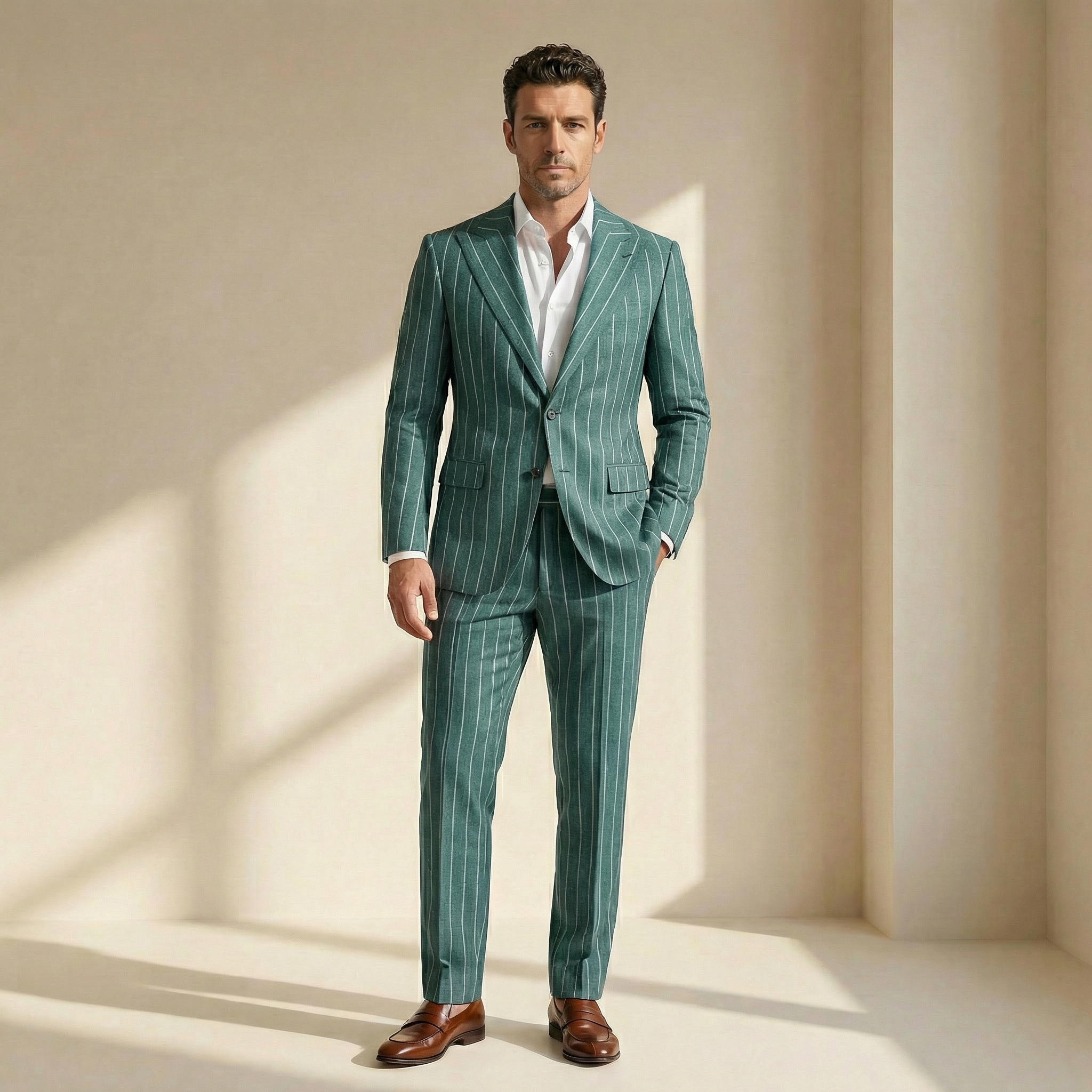 Green Premium Striped Suit