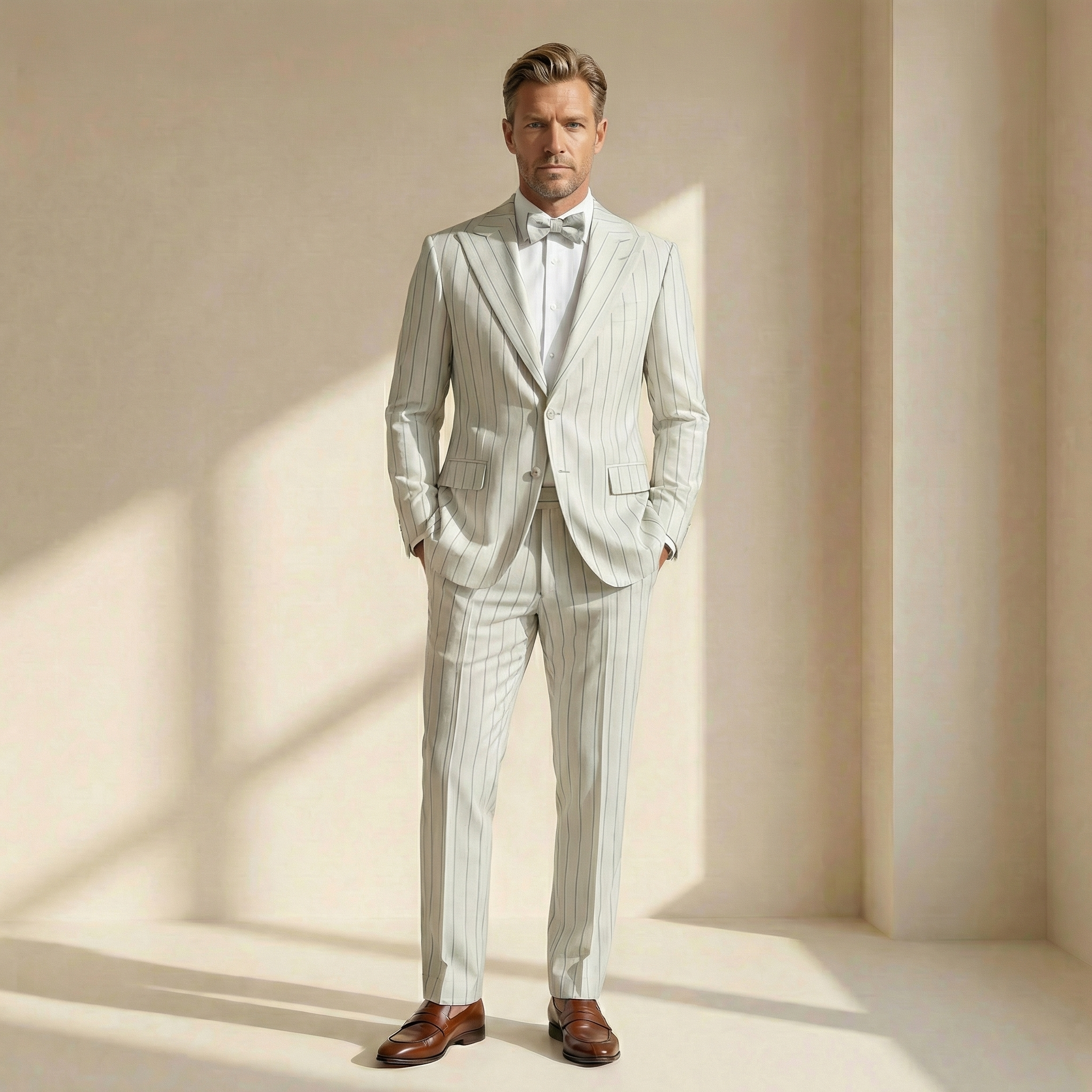 White Premium Striped Wool Suit