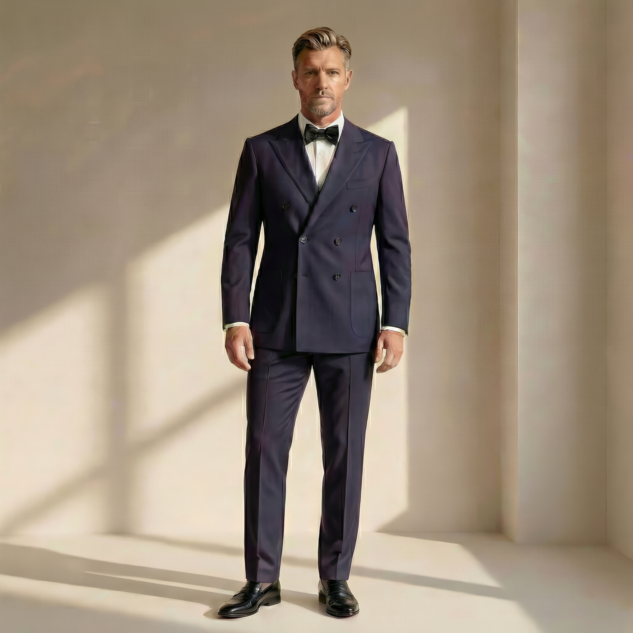 Navy Blue Double Breasted Wool Suit