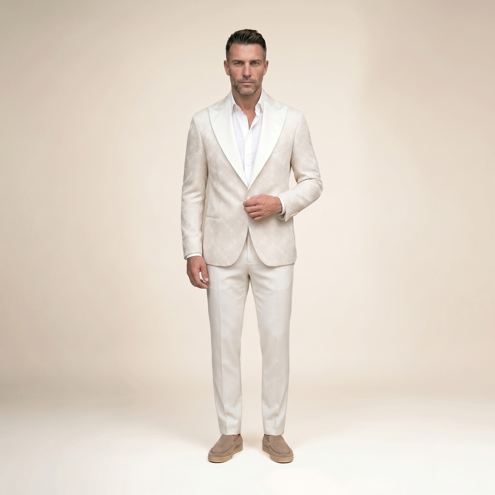 White Premium Jacquard Tuxedo