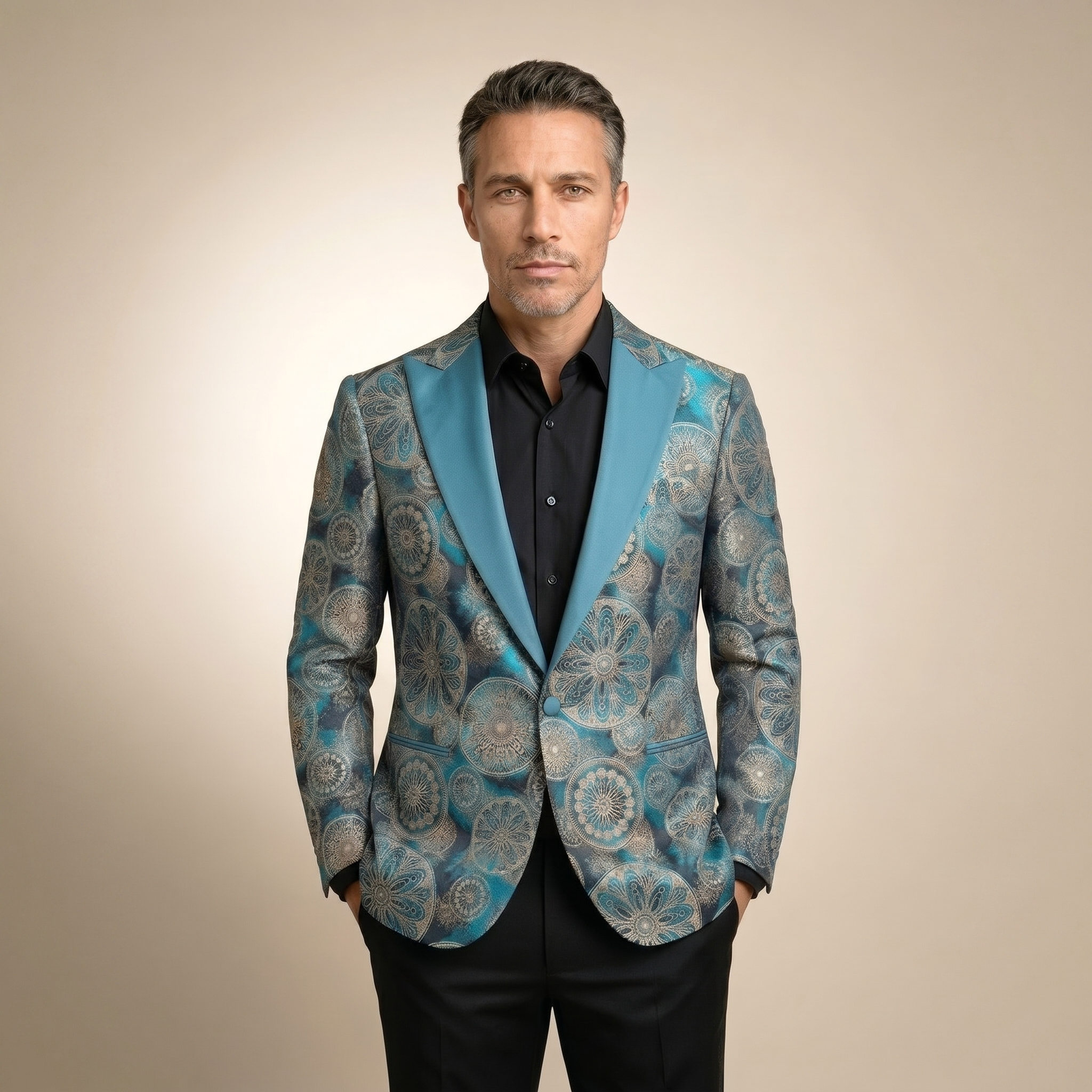 Turquoise Premium Jacquard Tuxedo