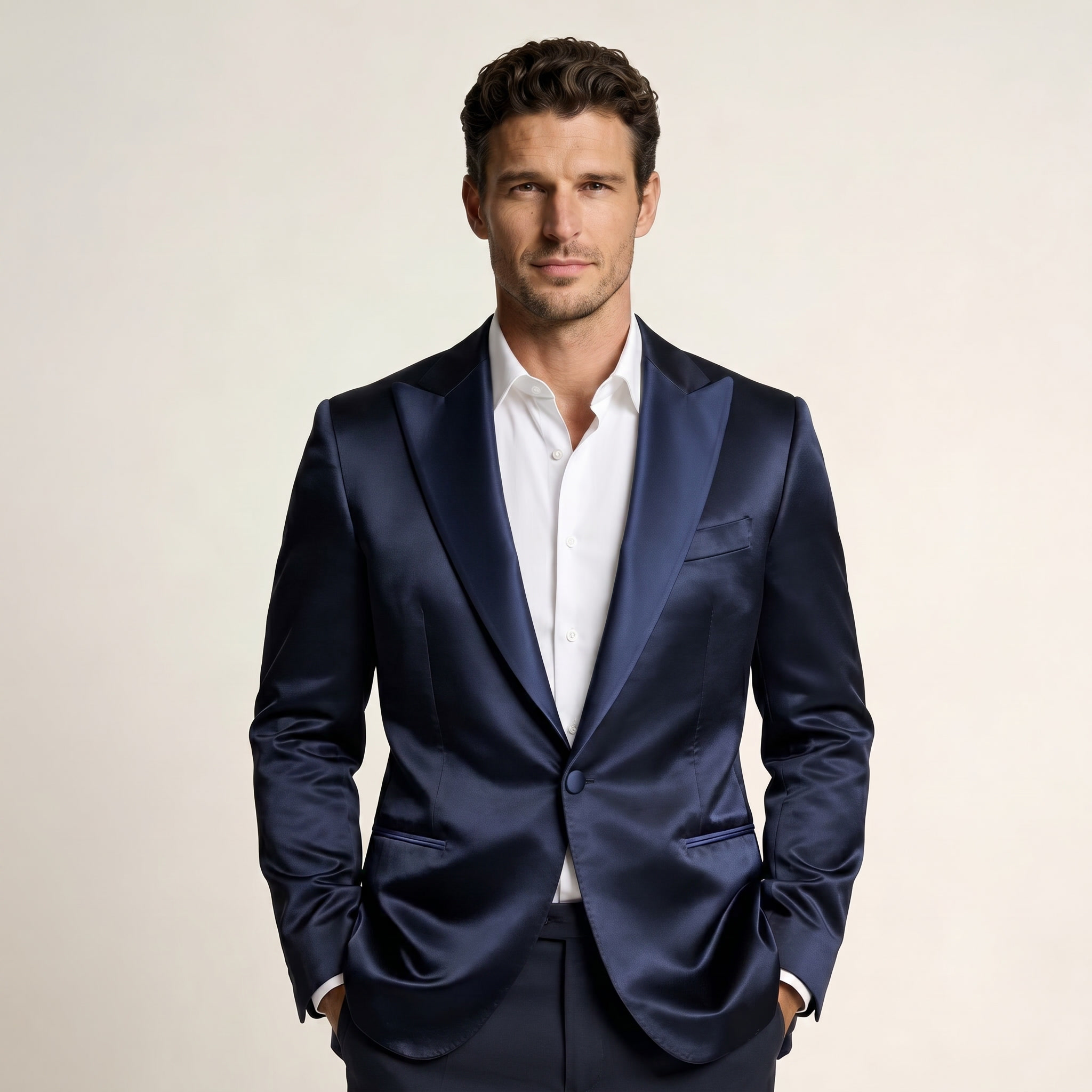 Navy Blue Ceremony Satin Jacket