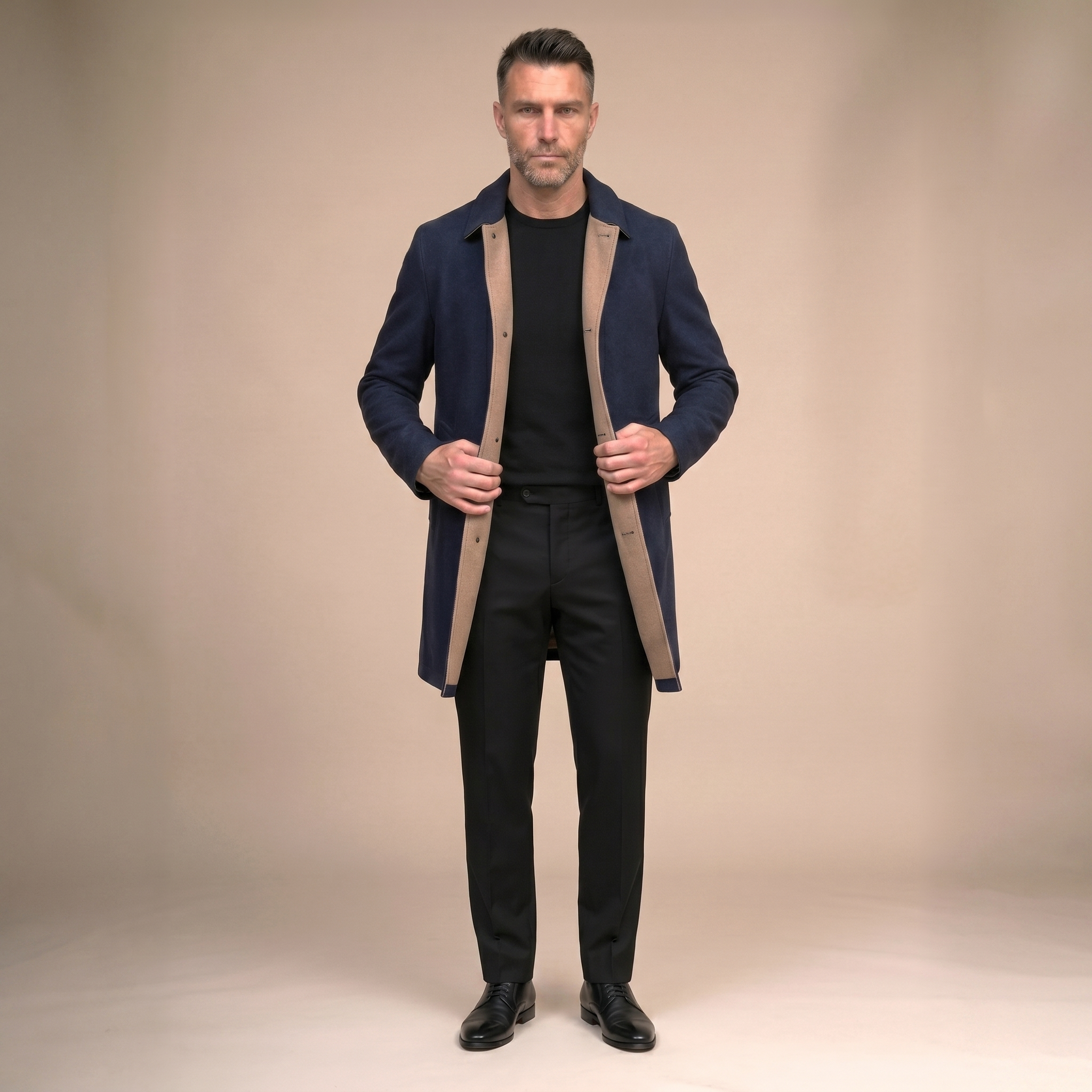 Double-Face Luxury Coat - Navy Blue & Brown