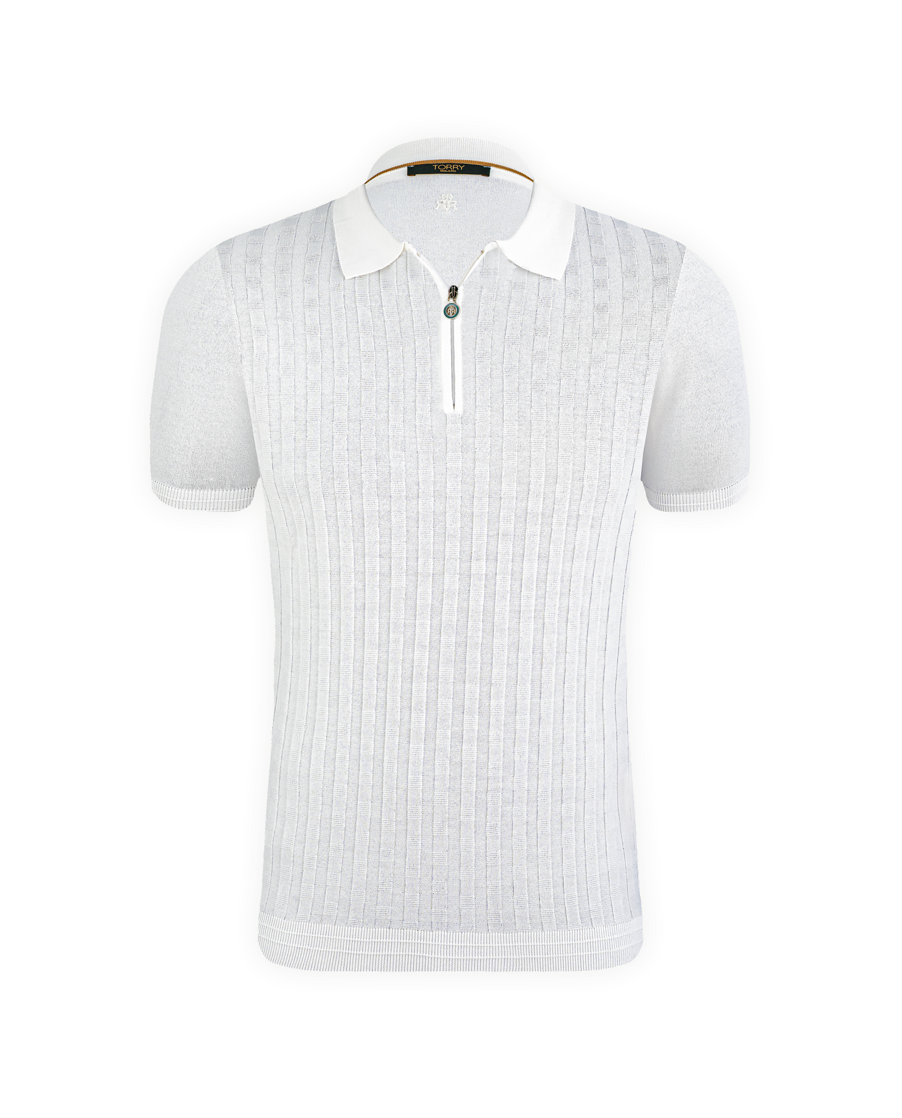 White Luxury Squares Polo T-Shirt