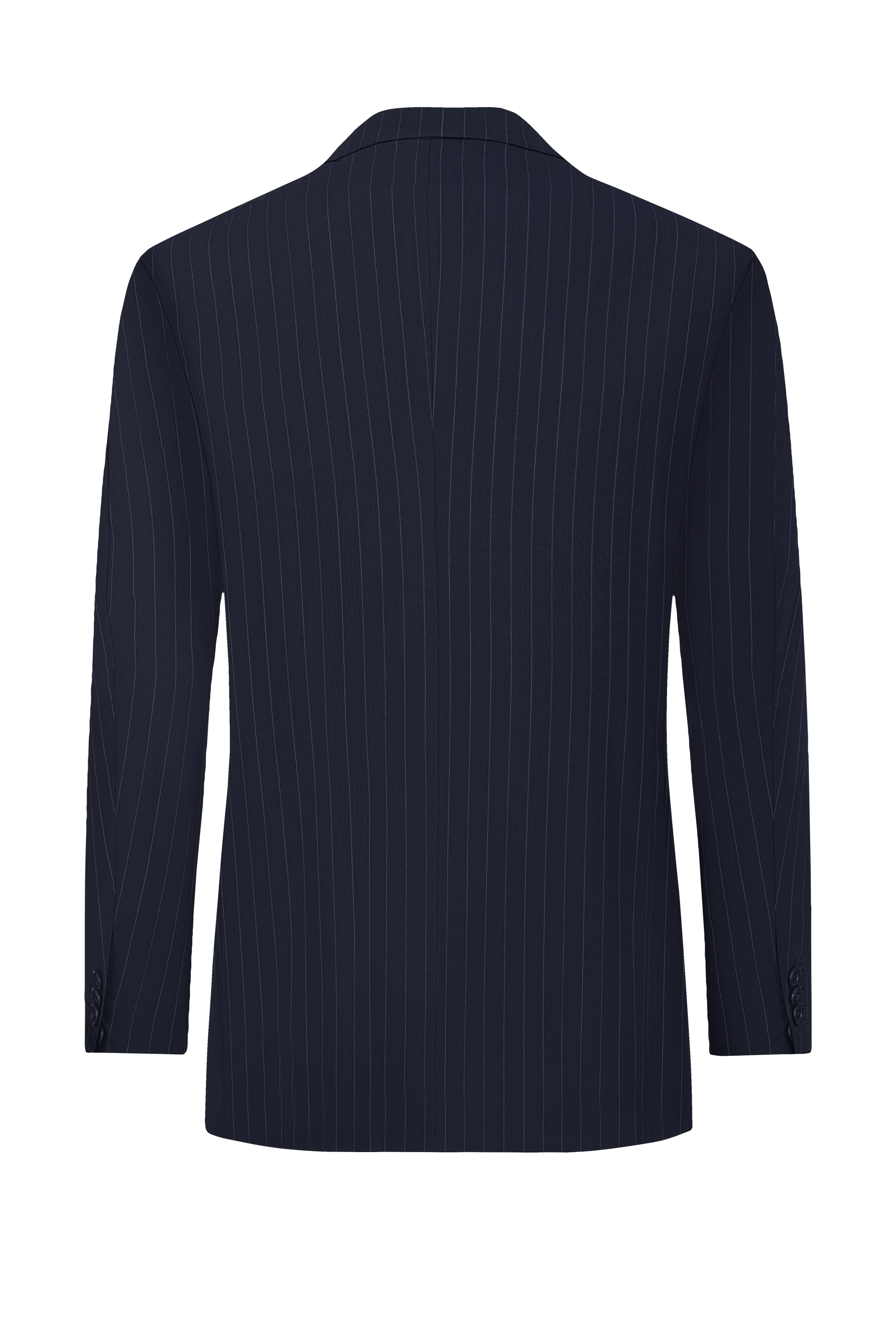 Navy Blue Striped Double Breasted Wool Suit