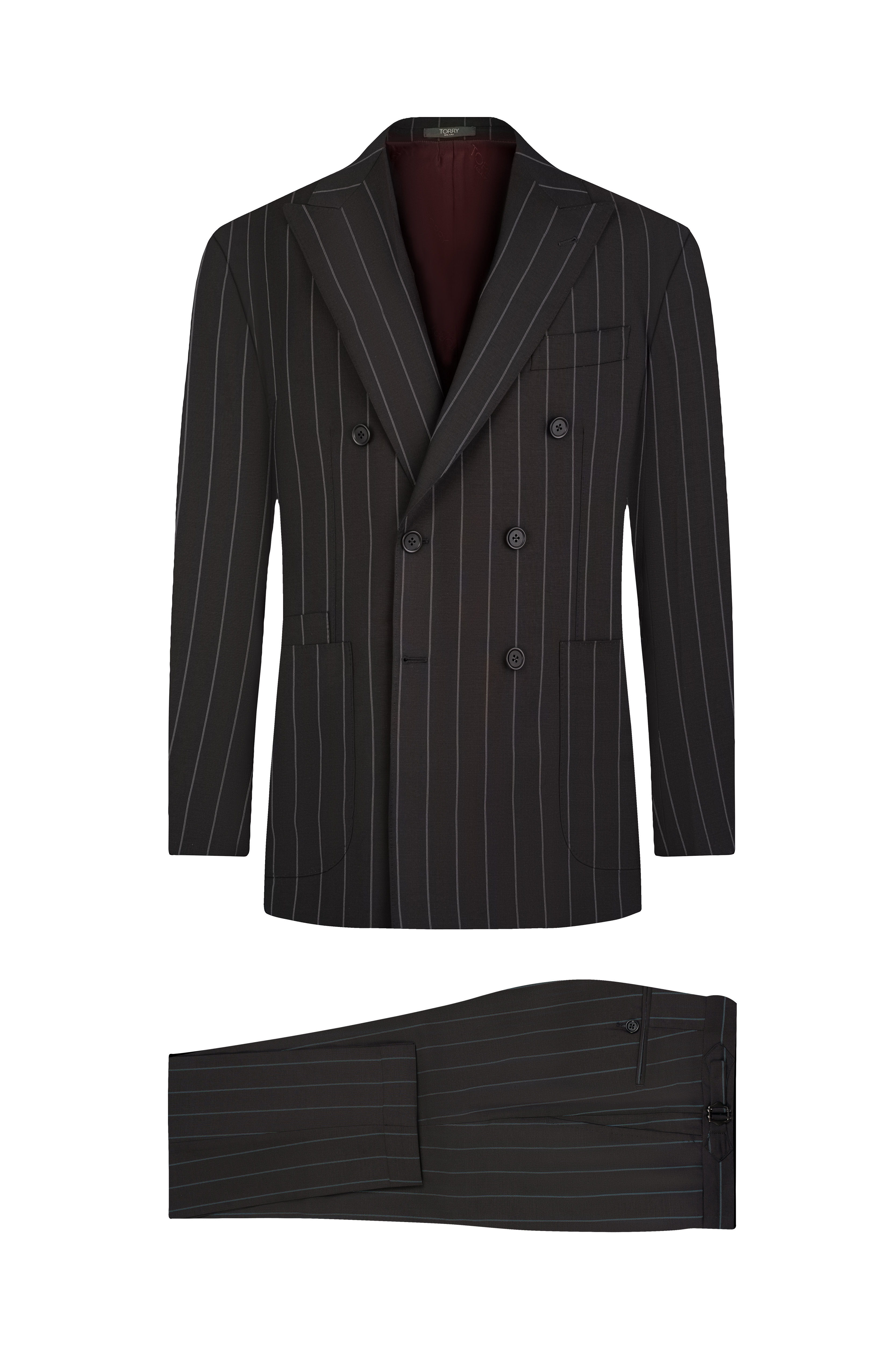 Black Striped Double Breasted Wool Suit