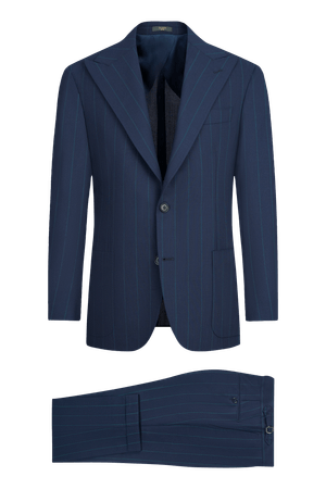 Image of Navy Blue Premium Striped Wool Suit