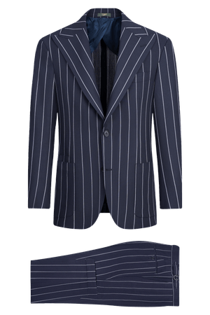 Image of Navy Blue Premium Striped Wool Suit