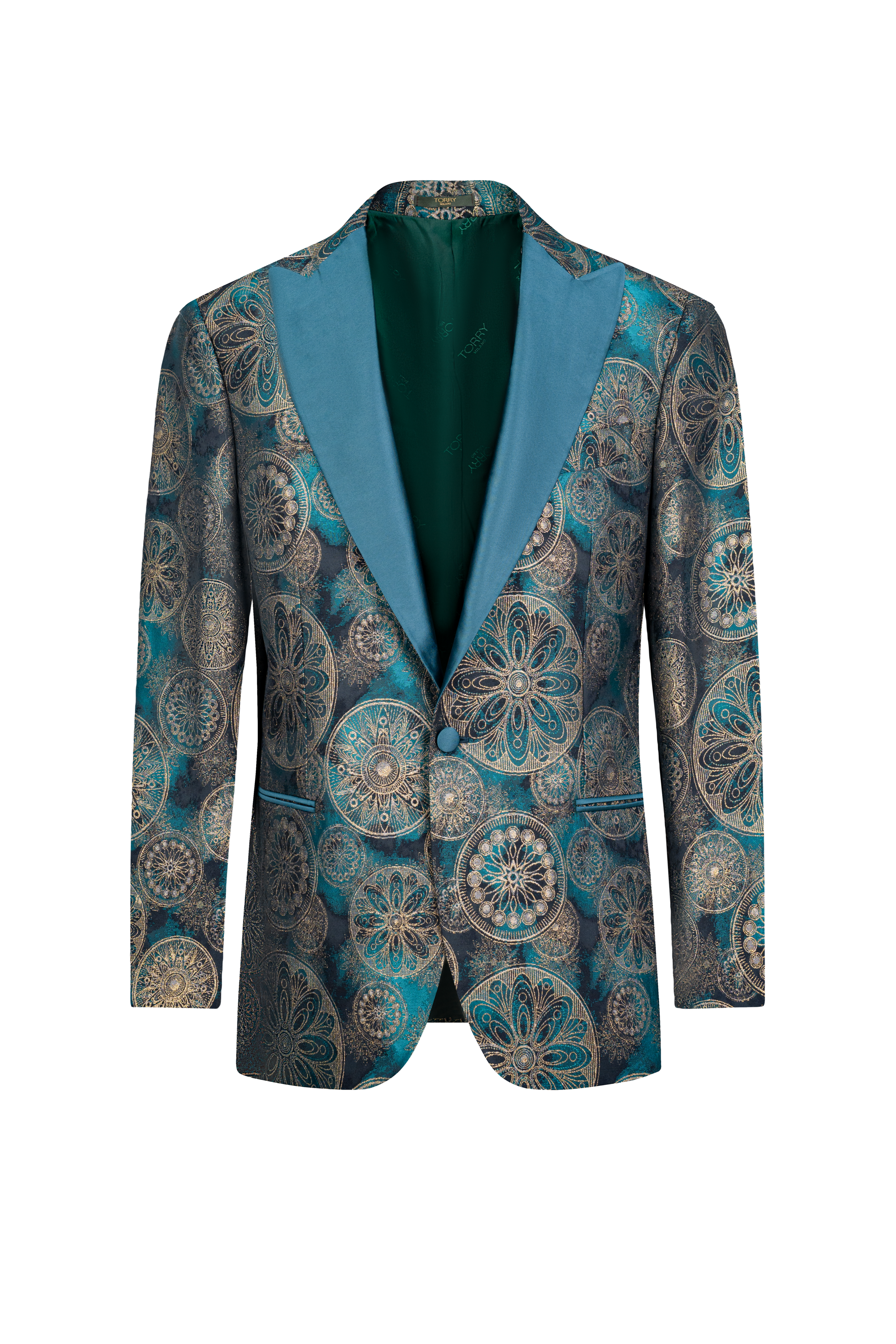 Türkiz Prémium Jacquard Zakó