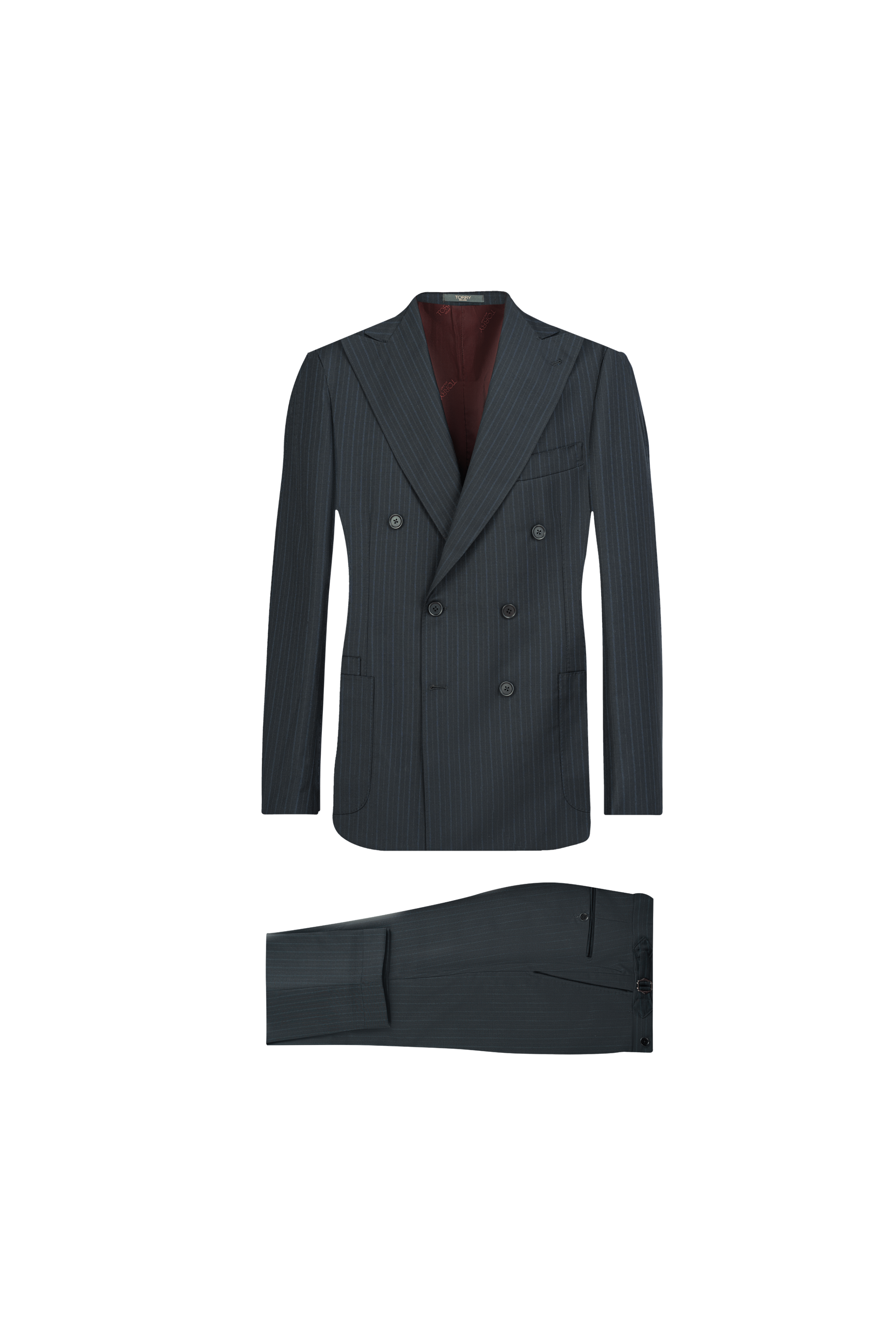 Navy Blue Striped Double Breasted Suit