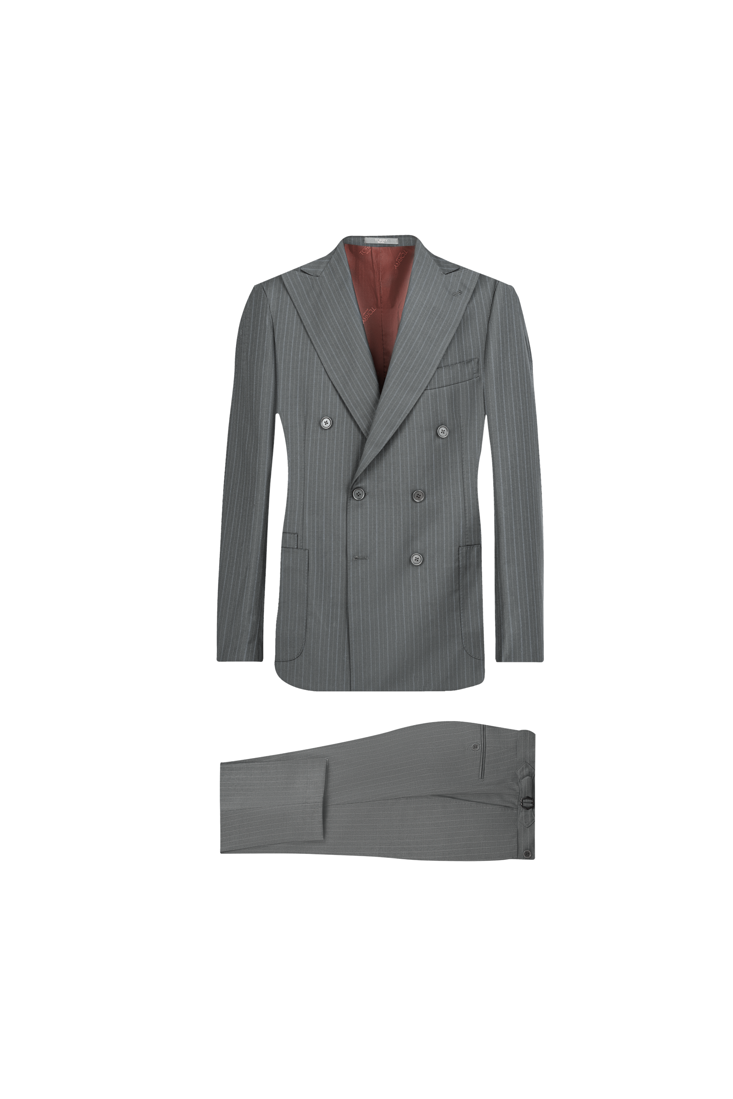 Grey Striped Double Breasted Suit