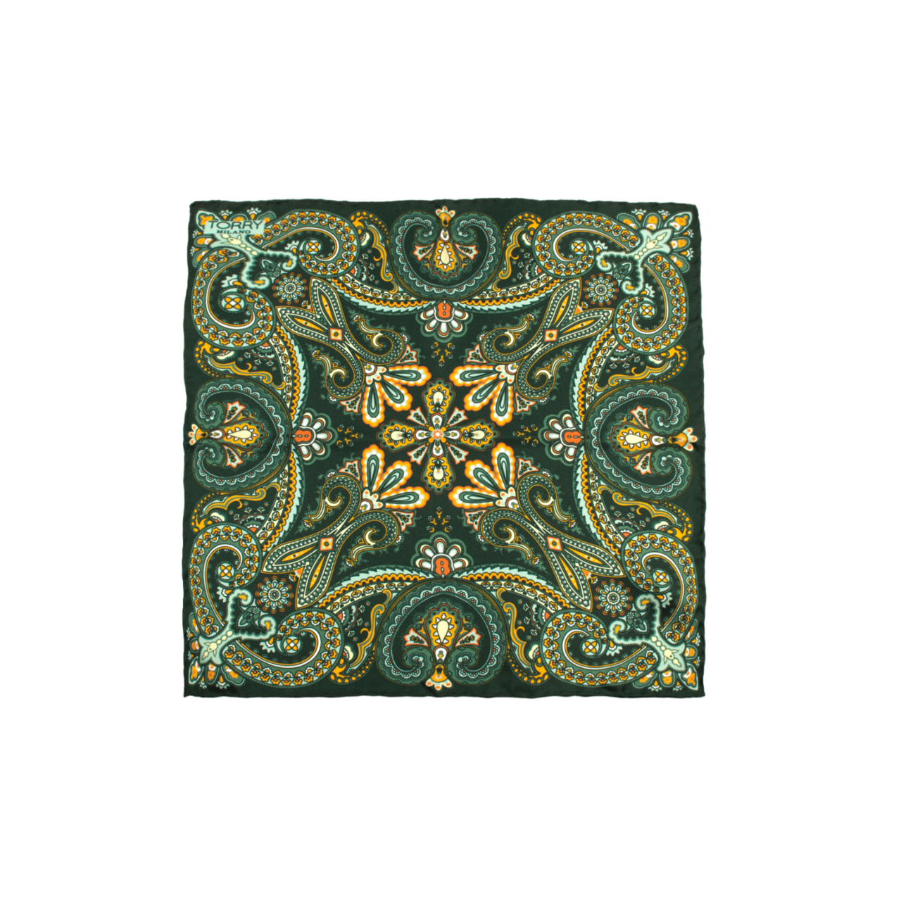 Green Silk Paisley Pocket Square